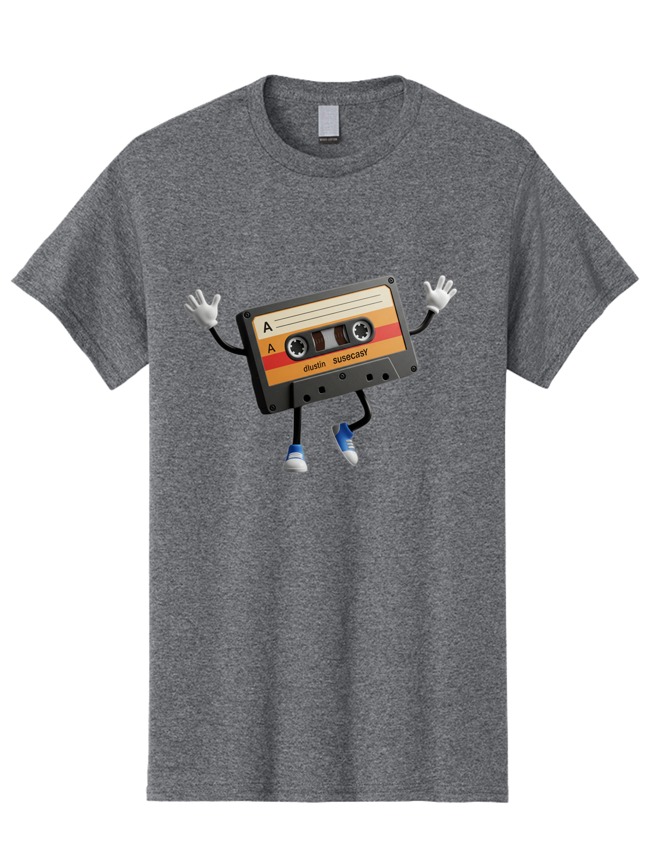 Dustin-Susacasy-Cassette Men'S Graphic Tee, 100% Cotton, Comfortable Casual Summer Wear, Machine Washable, Retro Cassette Tape Character, Vintage Music Format, Nostalgic Design, Animated Object, Dancin' Mixtape, Funky Art Style, Playful Vibe, Baa571