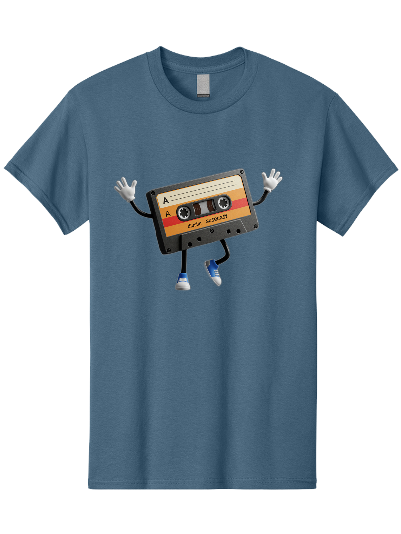 Dustin-Susacasy-Cassette Men'S Graphic Tee, 100% Cotton, Comfortable Casual Summer Wear, Machine Washable, Retro Cassette Tape Character, Vintage Music Format, Nostalgic Design, Animated Object, Dancin' Mixtape, Funky Art Style, Playful Vibe, Baa571