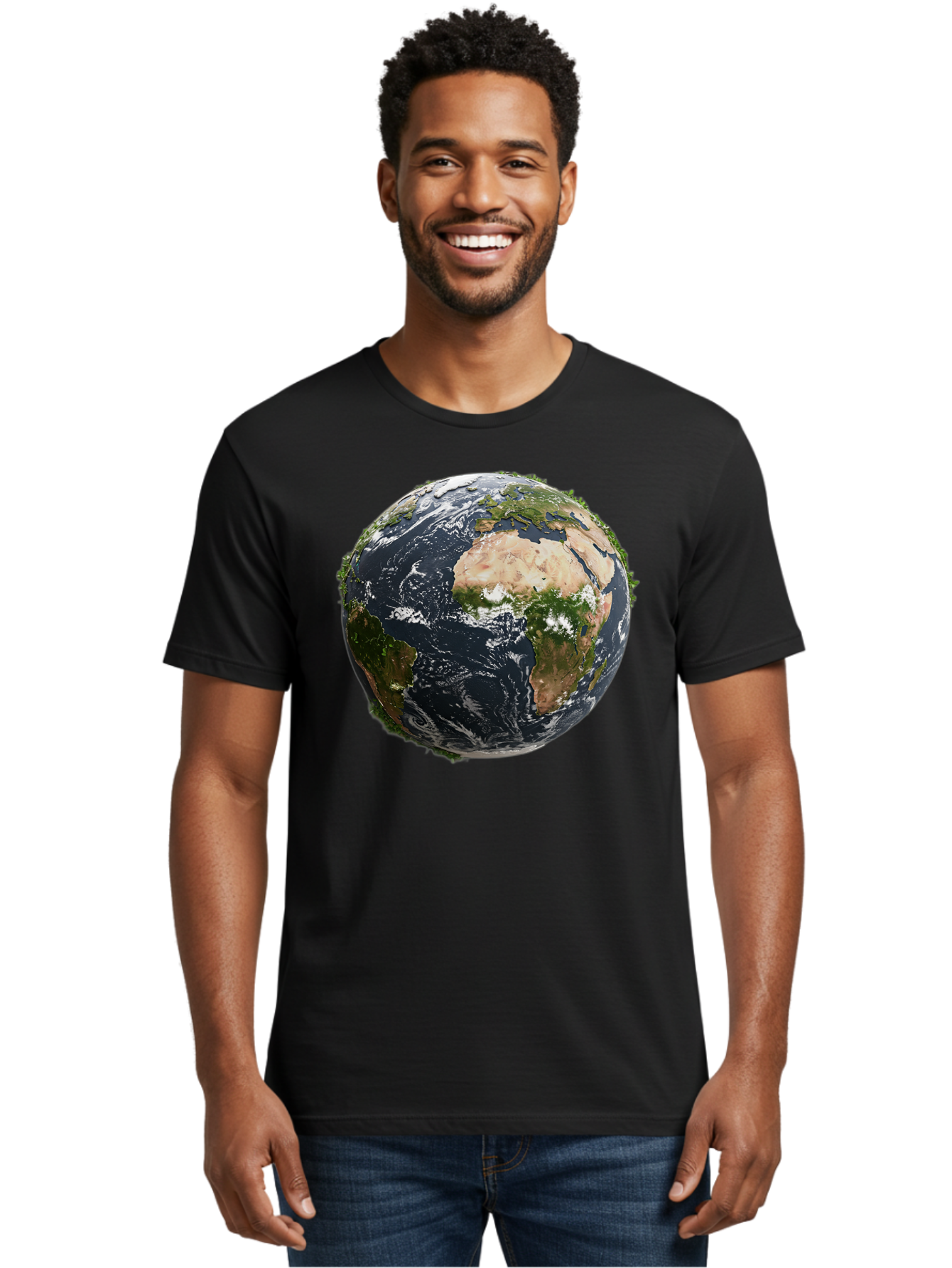 Earth-1 Men'S Graphic Tee, 100% Cotton, Comfortable Casual Summer Wear, Machine Washable, Globe Showing Africa And Europe, Earth From Space, Global Map, Planet Earth, World Geography, International Relations, Global Unity, Earth'S Beauty Baa572