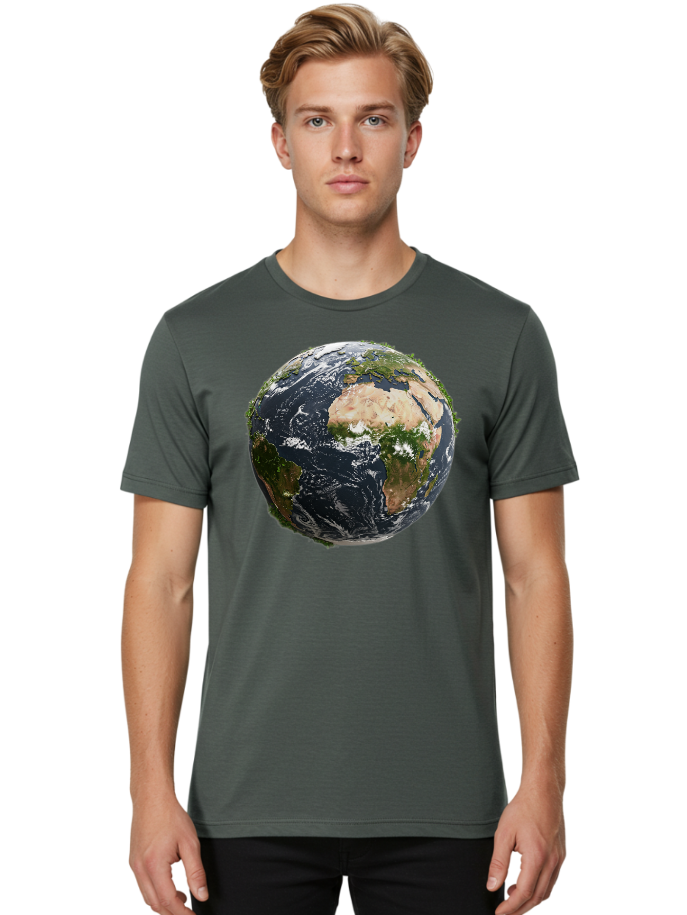 Earth-1 Men'S Graphic Tee, 100% Cotton, Comfortable Casual Summer Wear, Machine Washable, Globe Showing Africa And Europe, Earth From Space, Global Map, Planet Earth, World Geography, International Relations, Global Unity, Earth'S Beauty Baa572