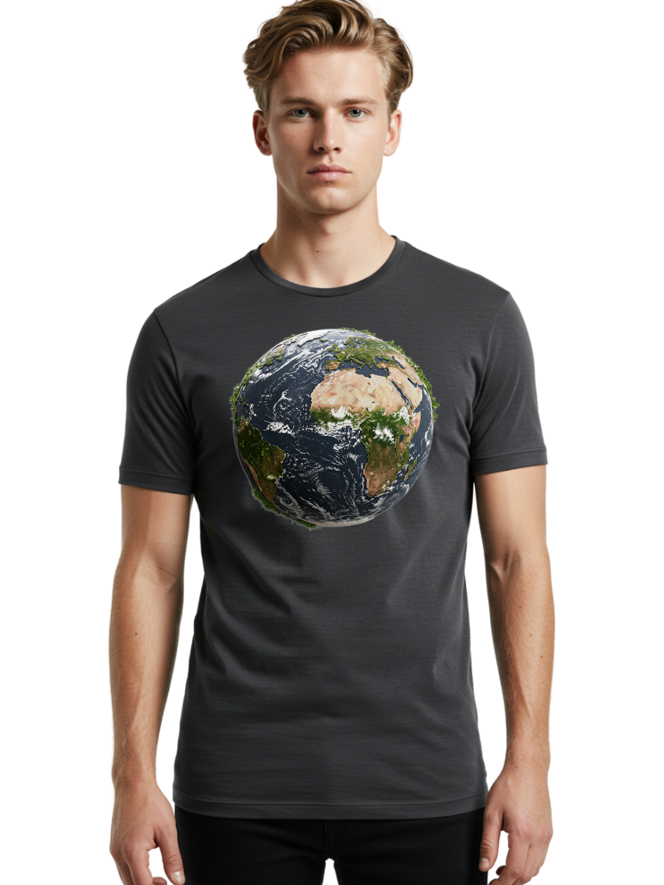Earth-1 Men'S Graphic Tee, 100% Cotton, Comfortable Casual Summer Wear, Machine Washable, Globe Showing Africa And Europe, Earth From Space, Global Map, Planet Earth, World Geography, International Relations, Global Unity, Earth'S Beauty Baa572