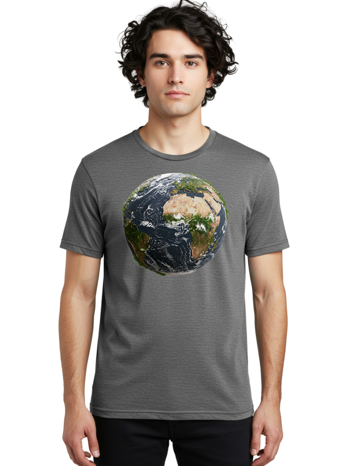 Earth-1 Men'S Graphic Tee, 100% Cotton, Comfortable Casual Summer Wear, Machine Washable, Globe Showing Africa And Europe, Earth From Space, Global Map, Planet Earth, World Geography, International Relations, Global Unity, Earth'S Beauty Baa572