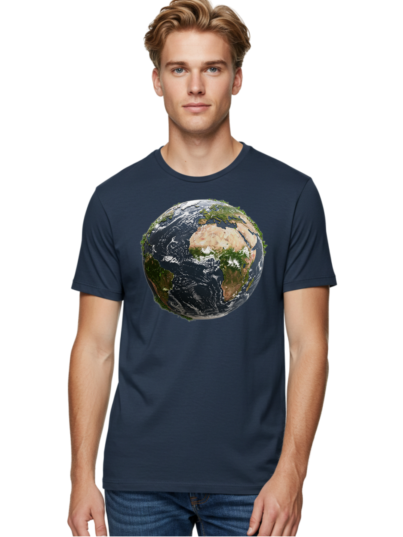 Earth-1 Men'S Graphic Tee, 100% Cotton, Comfortable Casual Summer Wear, Machine Washable, Globe Showing Africa And Europe, Earth From Space, Global Map, Planet Earth, World Geography, International Relations, Global Unity, Earth'S Beauty Baa572