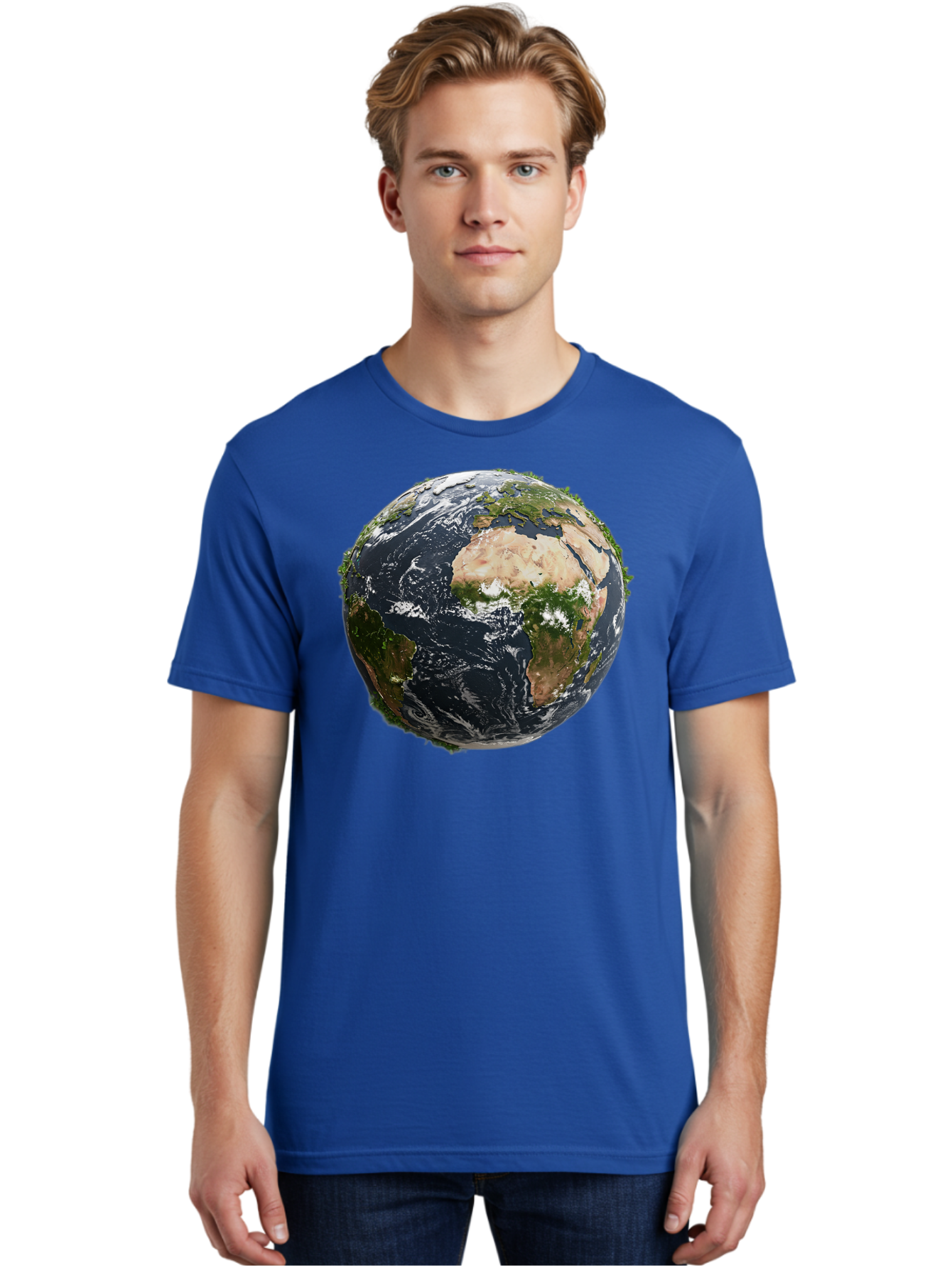 Earth-1 Men'S Graphic Tee, 100% Cotton, Comfortable Casual Summer Wear, Machine Washable, Globe Showing Africa And Europe, Earth From Space, Global Map, Planet Earth, World Geography, International Relations, Global Unity, Earth'S Beauty Baa572