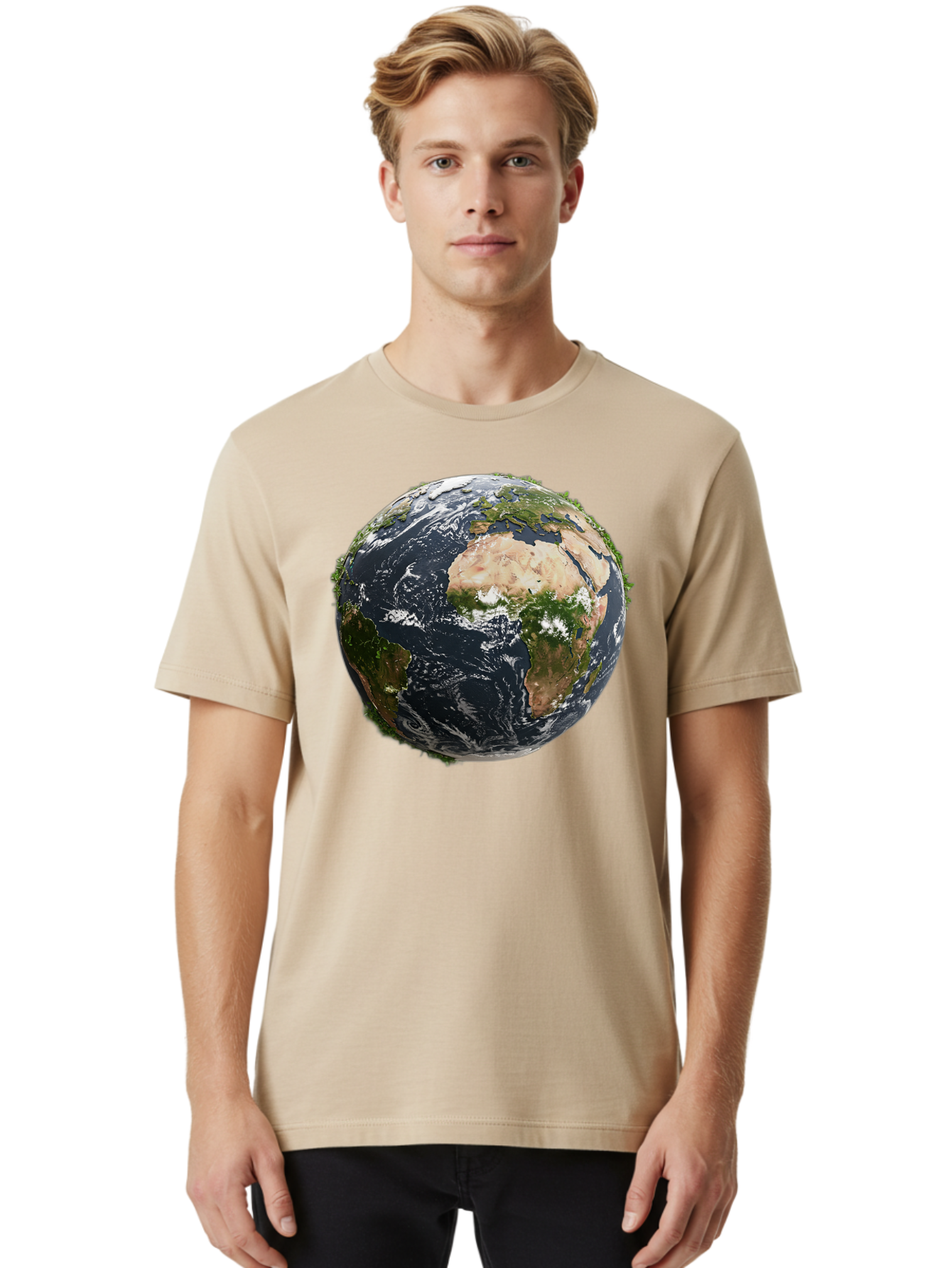 Earth-1 Men'S Graphic Tee, 100% Cotton, Comfortable Casual Summer Wear, Machine Washable, Globe Showing Africa And Europe, Earth From Space, Global Map, Planet Earth, World Geography, International Relations, Global Unity, Earth'S Beauty Baa572