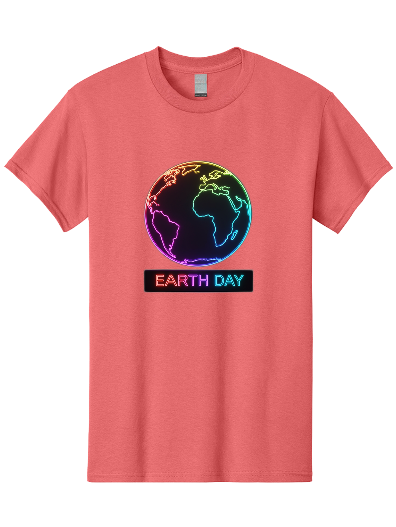 Earth-Day-1 Men'S Graphic Tee, 100% Cotton, Comfortable Casual Summer Wear, Machine Washable, Earth Day, Planet Earth, Globe, Neon Lights, Colorful Graphics, Environmental Awareness, Conservation, Sustainability, Eco-Friendly, World Map Baa573