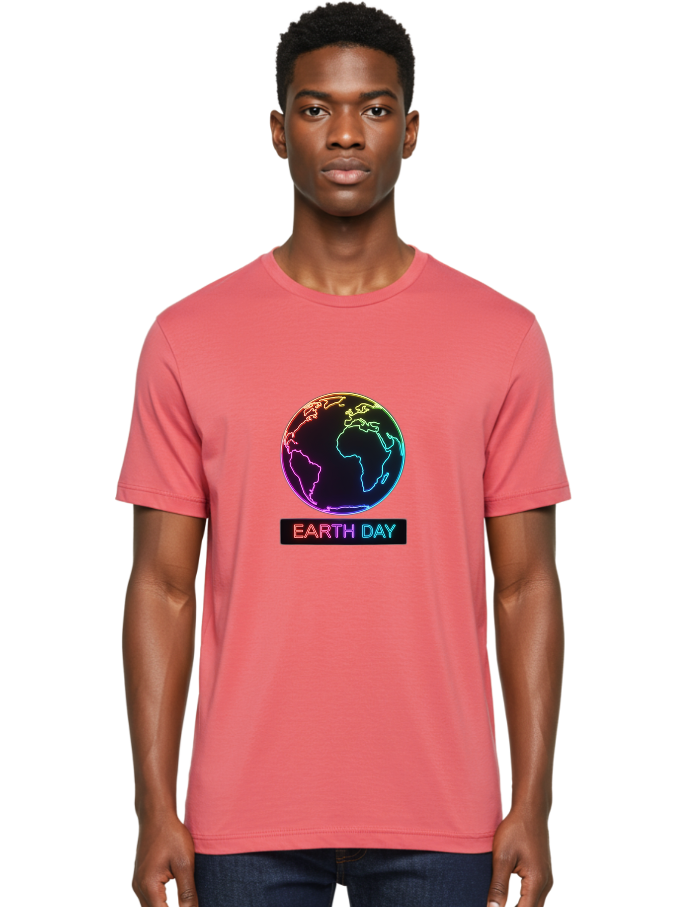 Earth-Day-1 Men'S Graphic Tee, 100% Cotton, Comfortable Casual Summer Wear, Machine Washable, Earth Day, Planet Earth, Globe, Neon Lights, Colorful Graphics, Environmental Awareness, Conservation, Sustainability, Eco-Friendly, World Map Baa573