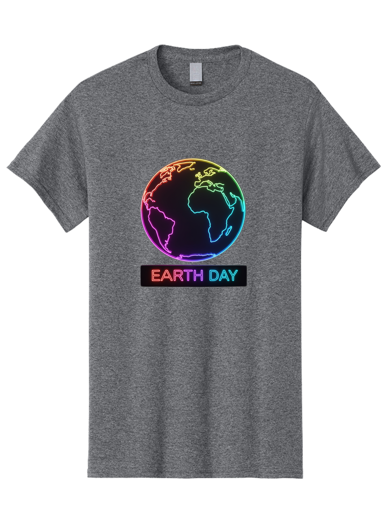 Earth-Day-1 Men'S Graphic Tee, 100% Cotton, Comfortable Casual Summer Wear, Machine Washable, Earth Day, Planet Earth, Globe, Neon Lights, Colorful Graphics, Environmental Awareness, Conservation, Sustainability, Eco-Friendly, World Map Baa573