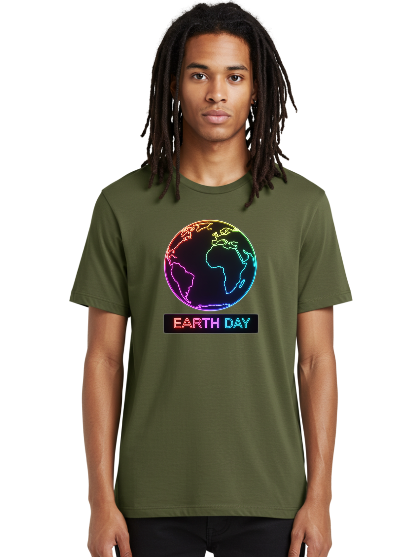 Earth-Day-1 Men'S Graphic Tee, 100% Cotton, Comfortable Casual Summer Wear, Machine Washable, Earth Day, Planet Earth, Globe, Neon Lights, Colorful Graphics, Environmental Awareness, Conservation, Sustainability, Eco-Friendly, World Map Baa573