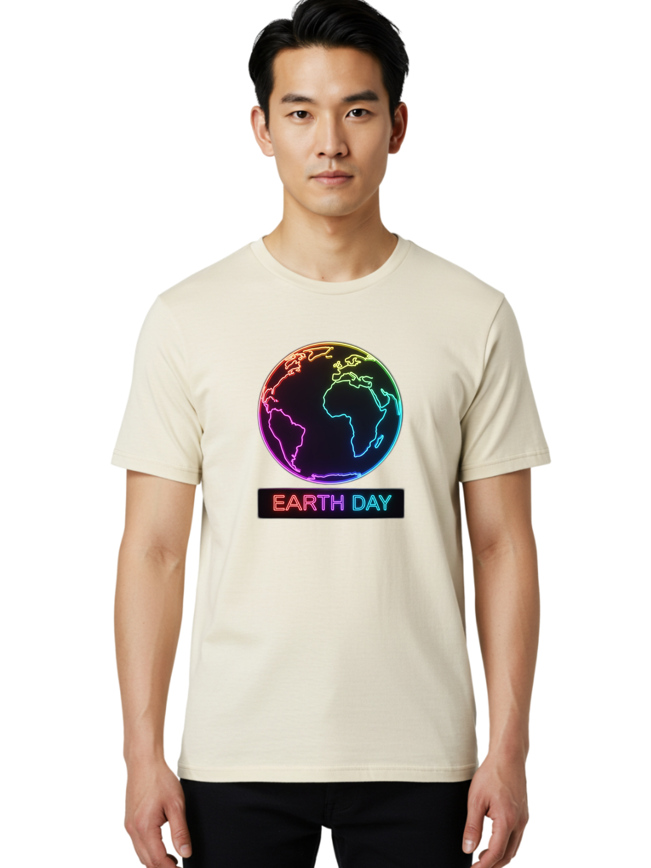 Earth-Day-1 Men'S Graphic Tee, 100% Cotton, Comfortable Casual Summer Wear, Machine Washable, Earth Day, Planet Earth, Globe, Neon Lights, Colorful Graphics, Environmental Awareness, Conservation, Sustainability, Eco-Friendly, World Map Baa573