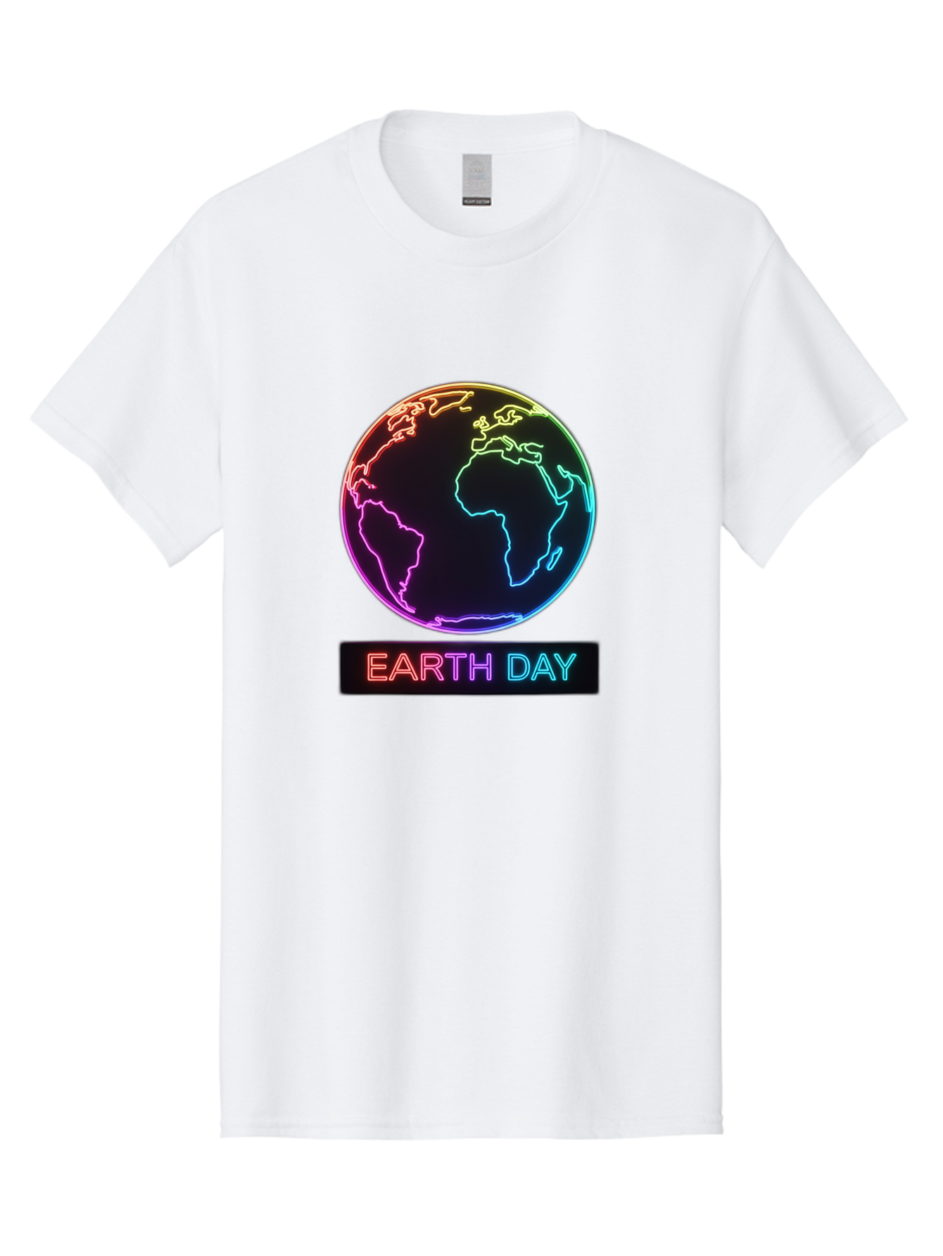 Earth-Day-1 Men'S Graphic Tee, 100% Cotton, Comfortable Casual Summer Wear, Machine Washable, Earth Day, Planet Earth, Globe, Neon Lights, Colorful Graphics, Environmental Awareness, Conservation, Sustainability, Eco-Friendly, World Map Baa573