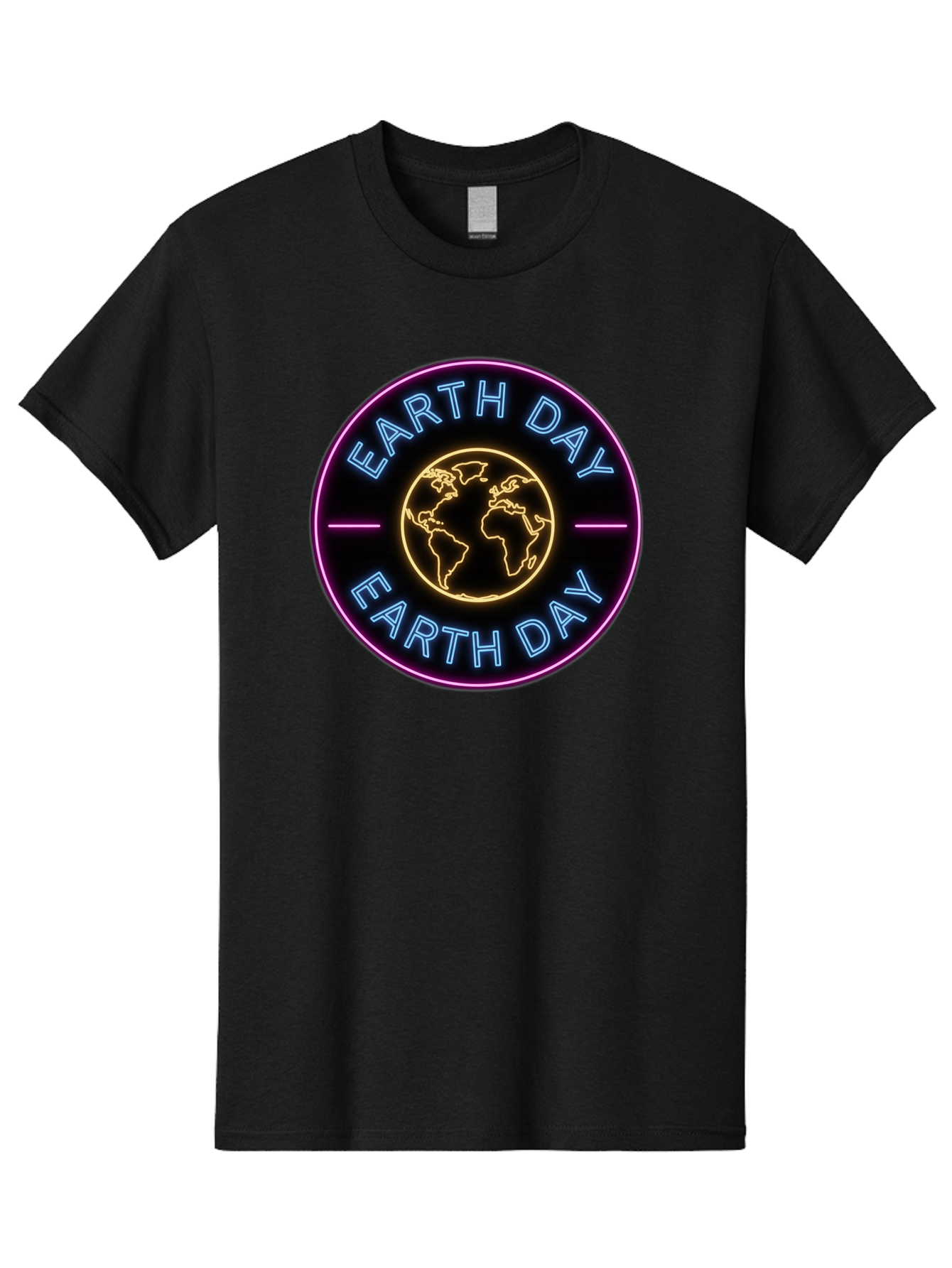 Earth-Day Men'S Graphic Tee, 100% Cotton, Comfortable Casual Summer Wear, Machine Washable, Earth Day Logo, Neon Sign, Global Awareness, Environmental Conservation, Eco-Friendly, Sustainability, Planet Earth Baa574