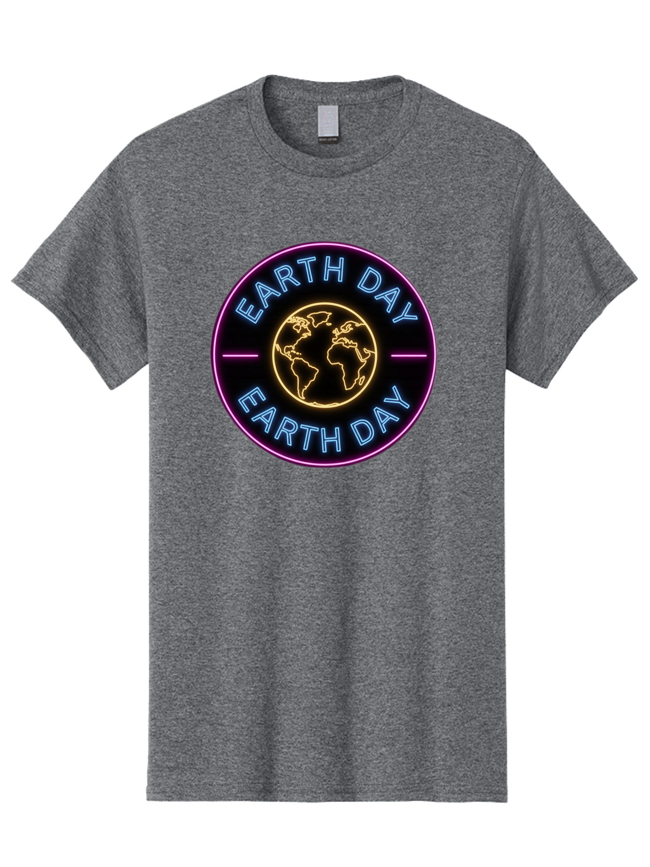 Earth-Day Men'S Graphic Tee, 100% Cotton, Comfortable Casual Summer Wear, Machine Washable, Earth Day Logo, Neon Sign, Global Awareness, Environmental Conservation, Eco-Friendly, Sustainability, Planet Earth Baa574