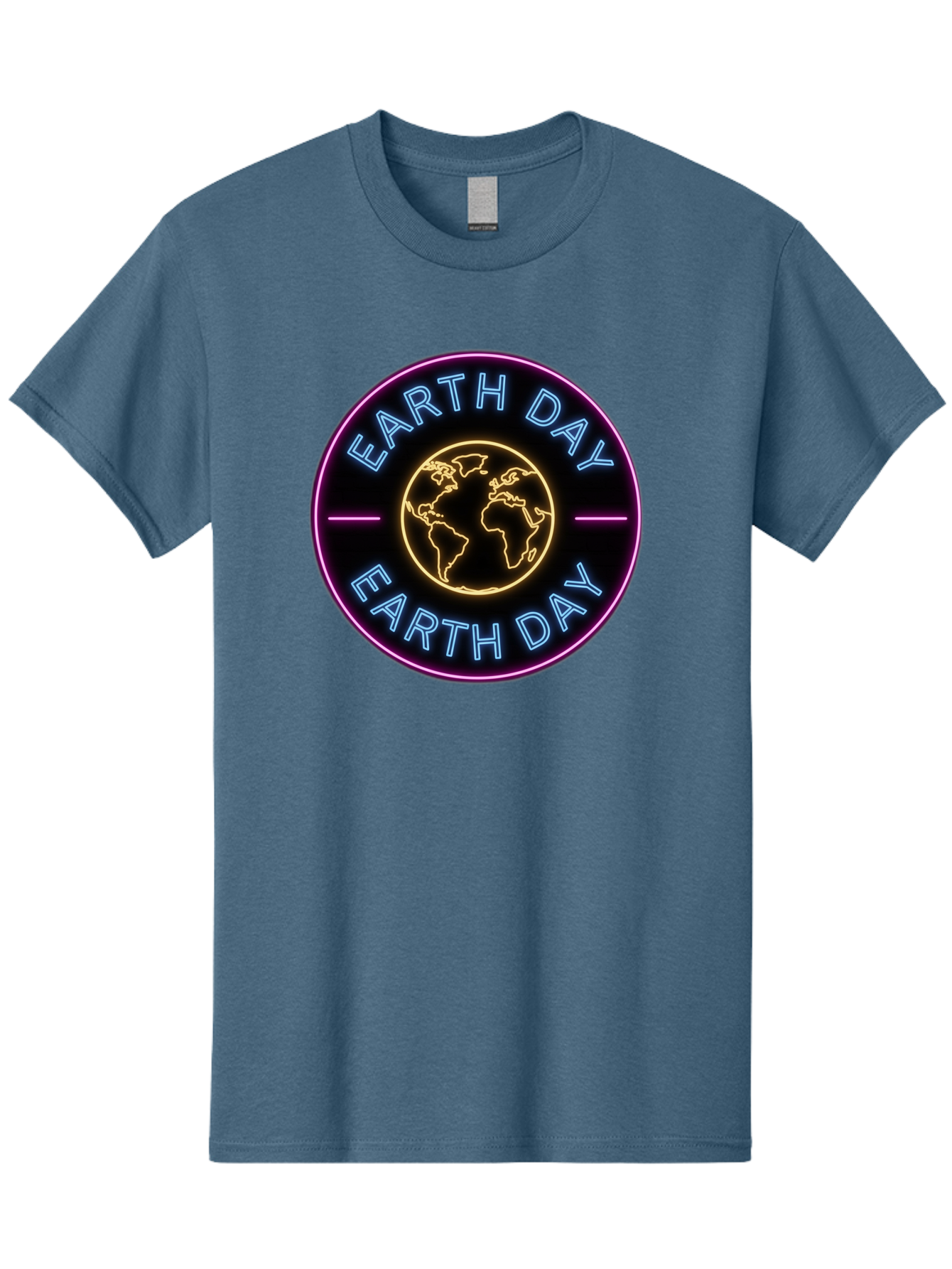 Earth-Day Men'S Graphic Tee, 100% Cotton, Comfortable Casual Summer Wear, Machine Washable, Earth Day Logo, Neon Sign, Global Awareness, Environmental Conservation, Eco-Friendly, Sustainability, Planet Earth Baa574