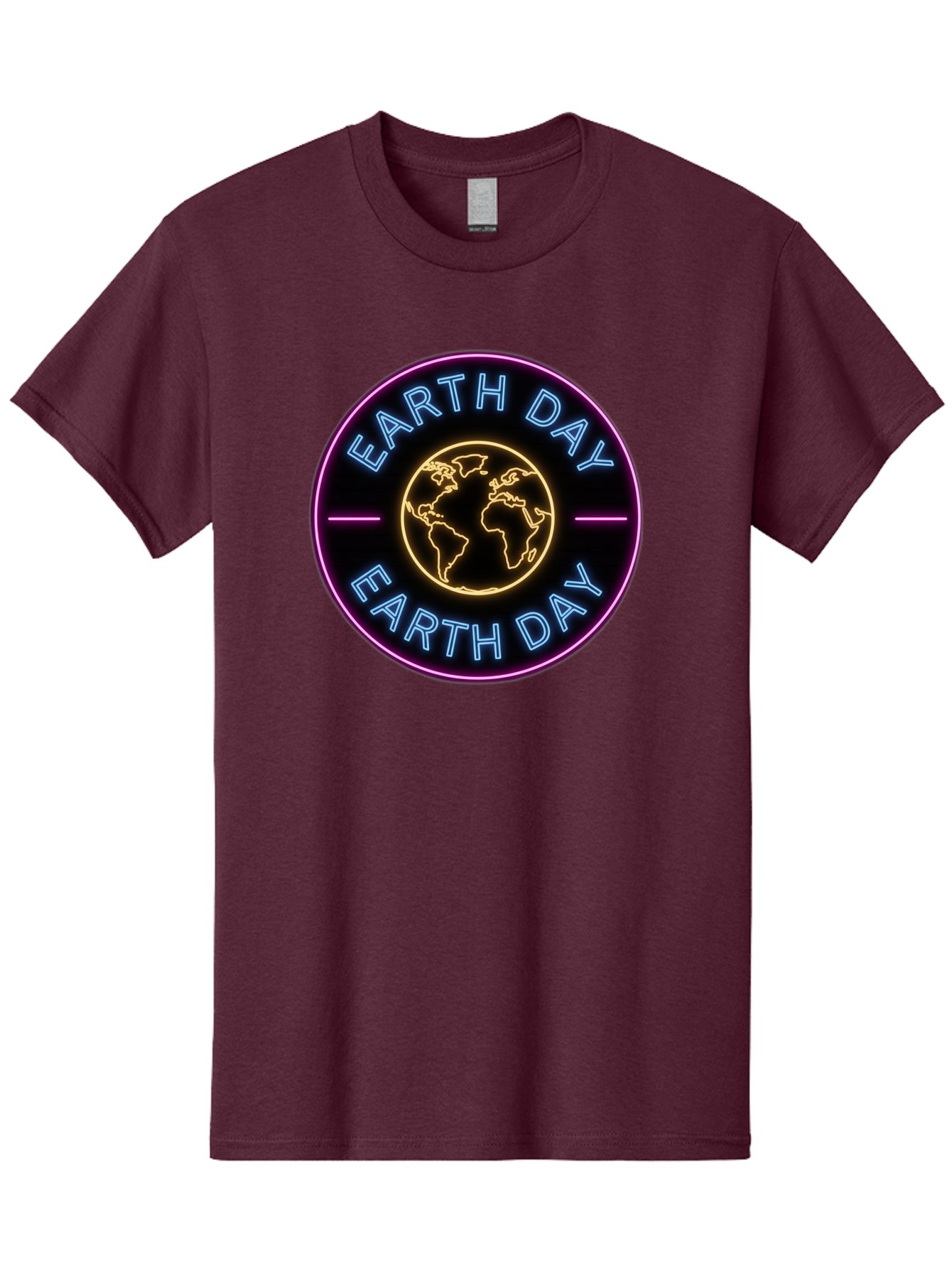Earth-Day Men'S Graphic Tee, 100% Cotton, Comfortable Casual Summer Wear, Machine Washable, Earth Day Logo, Neon Sign, Global Awareness, Environmental Conservation, Eco-Friendly, Sustainability, Planet Earth Baa574