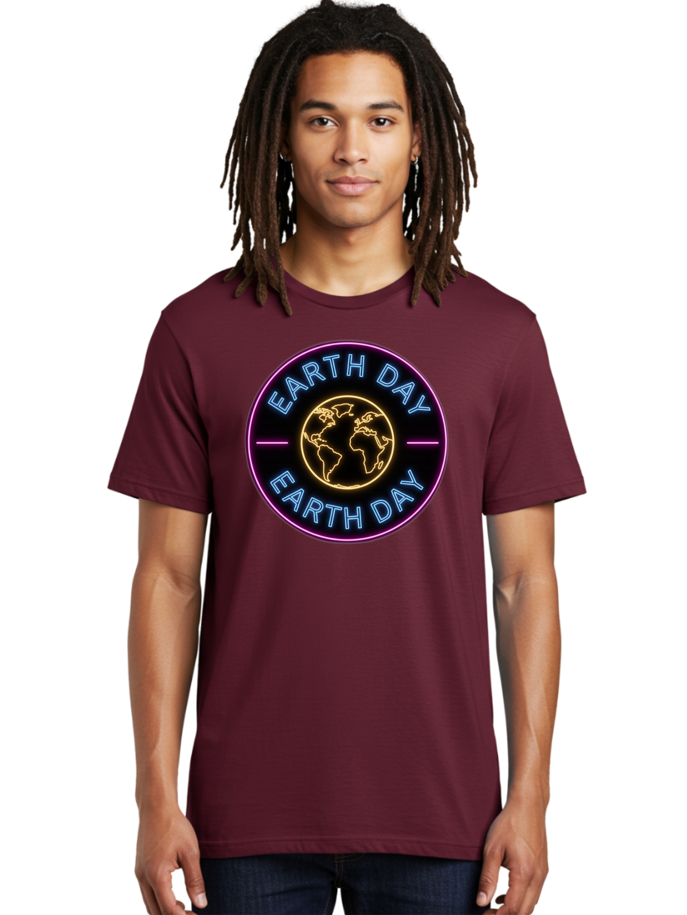 Earth-Day Men'S Graphic Tee, 100% Cotton, Comfortable Casual Summer Wear, Machine Washable, Earth Day Logo, Neon Sign, Global Awareness, Environmental Conservation, Eco-Friendly, Sustainability, Planet Earth Baa574