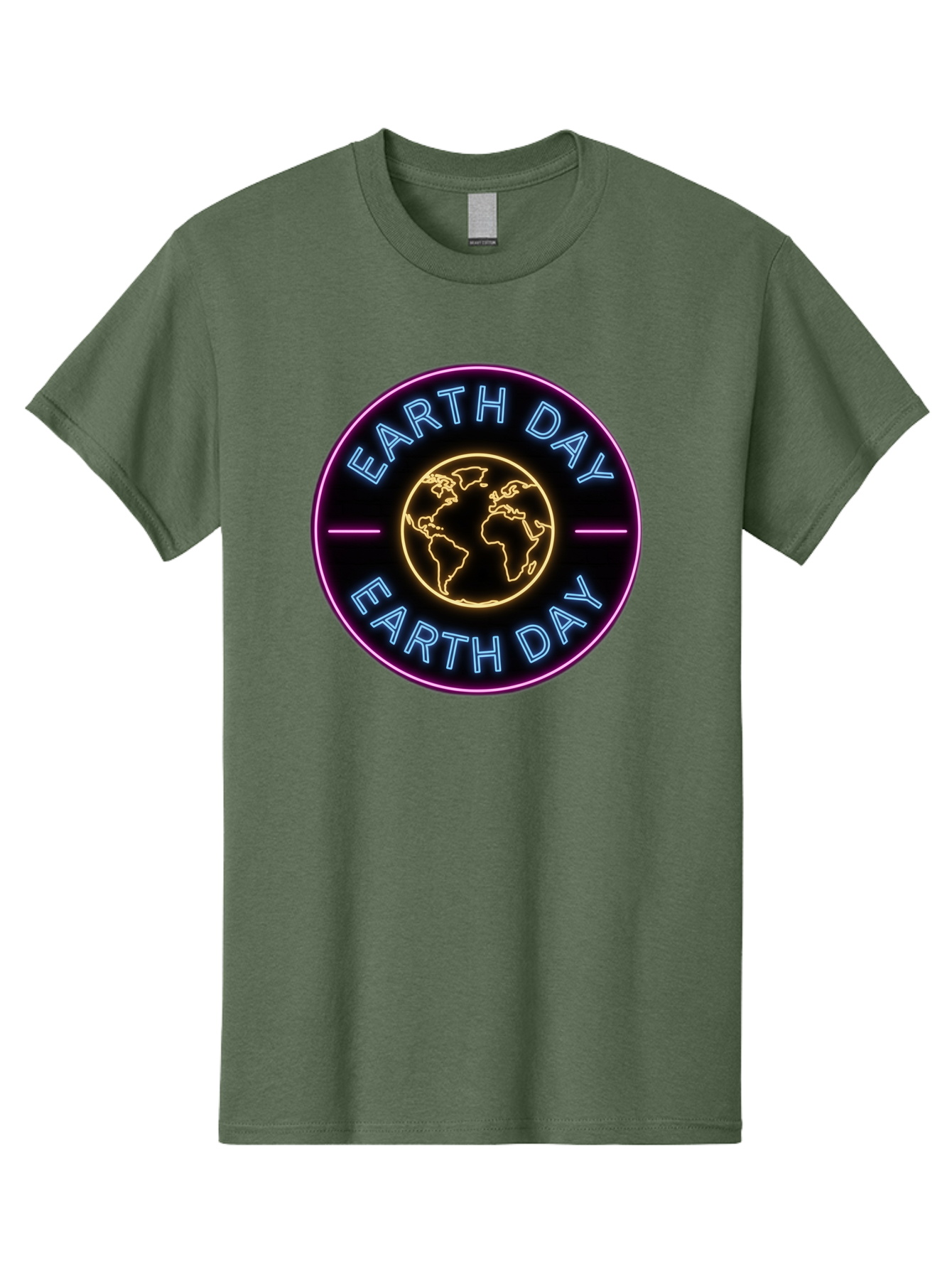 Earth-Day Men'S Graphic Tee, 100% Cotton, Comfortable Casual Summer Wear, Machine Washable, Earth Day Logo, Neon Sign, Global Awareness, Environmental Conservation, Eco-Friendly, Sustainability, Planet Earth Baa574