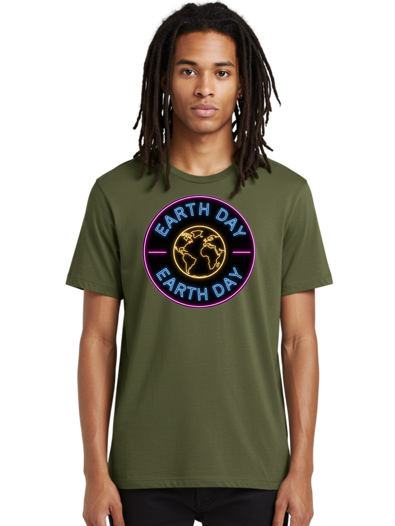 Earth-Day Men'S Graphic Tee, 100% Cotton, Comfortable Casual Summer Wear, Machine Washable, Earth Day Logo, Neon Sign, Global Awareness, Environmental Conservation, Eco-Friendly, Sustainability, Planet Earth Baa574