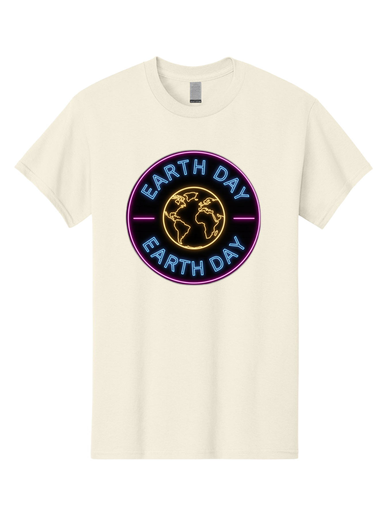 Earth-Day Men'S Graphic Tee, 100% Cotton, Comfortable Casual Summer Wear, Machine Washable, Earth Day Logo, Neon Sign, Global Awareness, Environmental Conservation, Eco-Friendly, Sustainability, Planet Earth Baa574