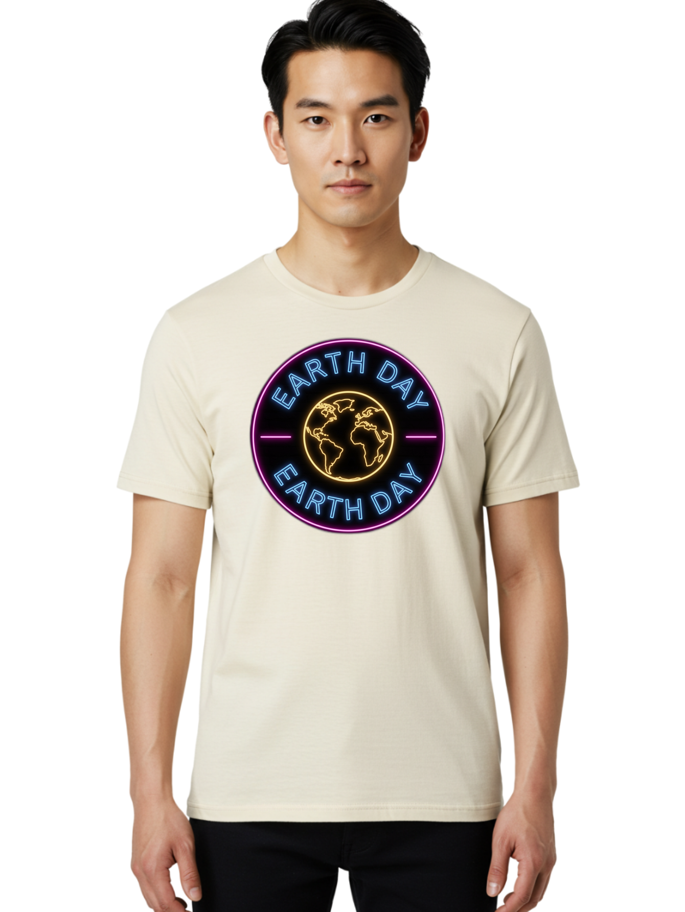 Earth-Day Men'S Graphic Tee, 100% Cotton, Comfortable Casual Summer Wear, Machine Washable, Earth Day Logo, Neon Sign, Global Awareness, Environmental Conservation, Eco-Friendly, Sustainability, Planet Earth Baa574
