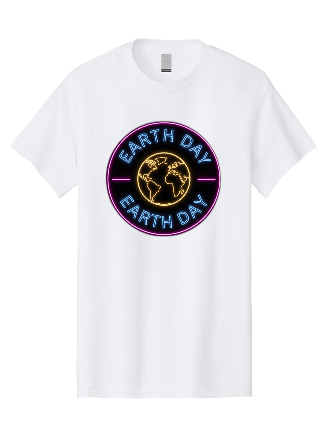 Earth-Day Men'S Graphic Tee, 100% Cotton, Comfortable Casual Summer Wear, Machine Washable, Earth Day Logo, Neon Sign, Global Awareness, Environmental Conservation, Eco-Friendly, Sustainability, Planet Earth Baa574