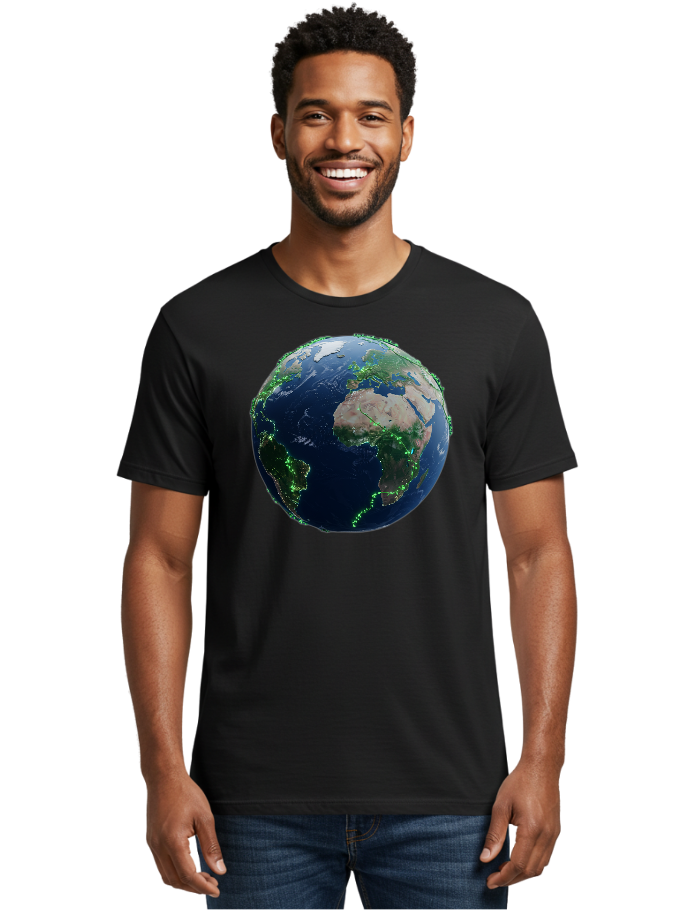 Earth-From-Space Men'S Graphic Tee, 100% Cotton, Comfortable Casual Summer Wear, Machine Washable, Globe Showing Africa And Europe, World Map, Planet Earth, Global Geography, Satellite View, International Connections, Global Technology Baa575