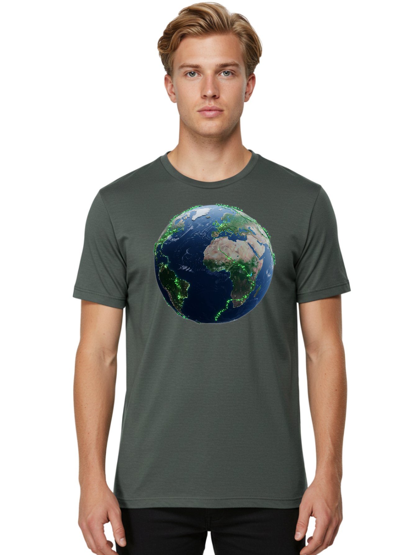 Earth-From-Space Men'S Graphic Tee, 100% Cotton, Comfortable Casual Summer Wear, Machine Washable, Globe Showing Africa And Europe, World Map, Planet Earth, Global Geography, Satellite View, International Connections, Global Technology Baa575