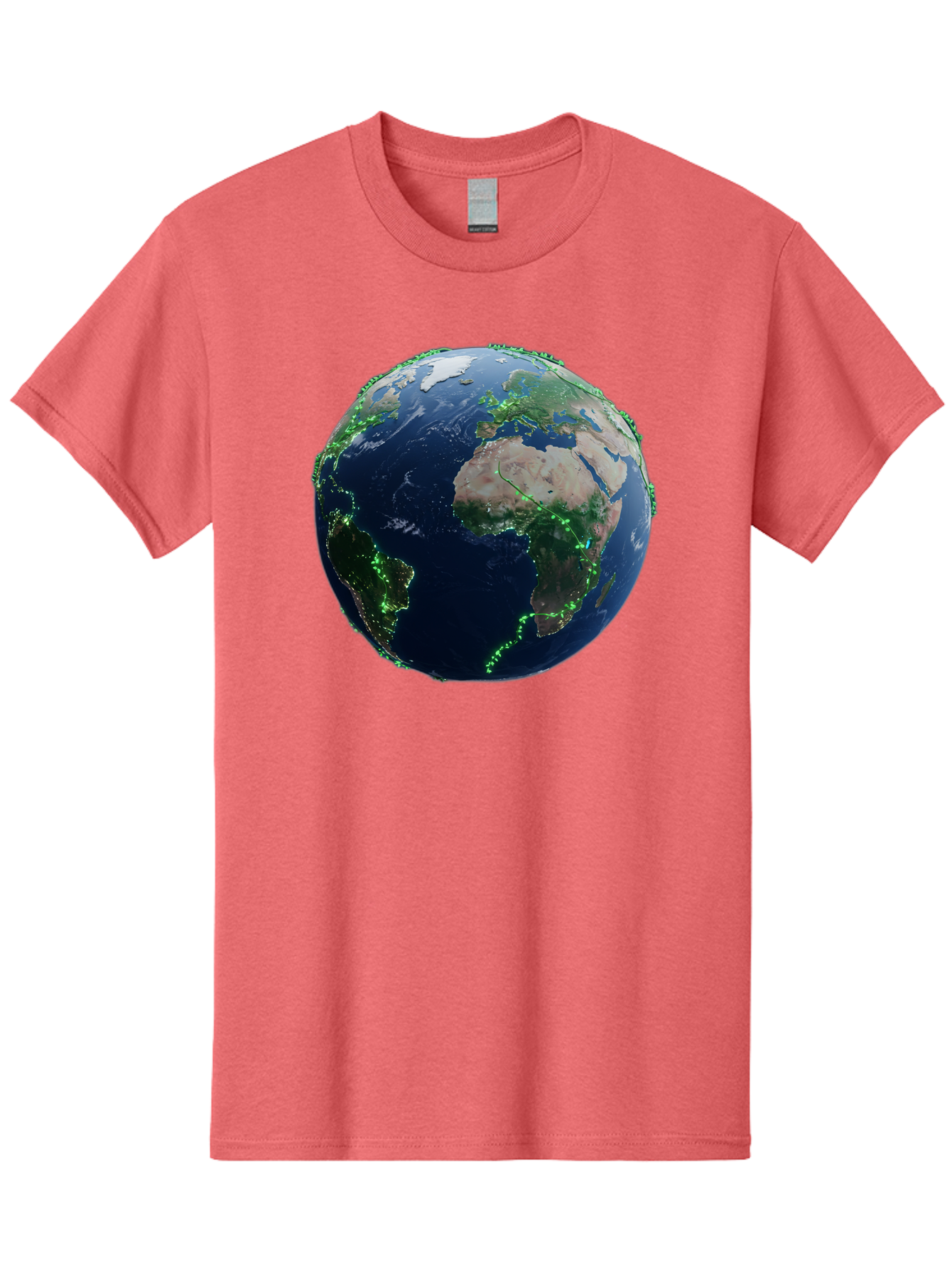 Earth-From-Space Men'S Graphic Tee, 100% Cotton, Comfortable Casual Summer Wear, Machine Washable, Globe Showing Africa And Europe, World Map, Planet Earth, Global Geography, Satellite View, International Connections, Global Technology Baa575
