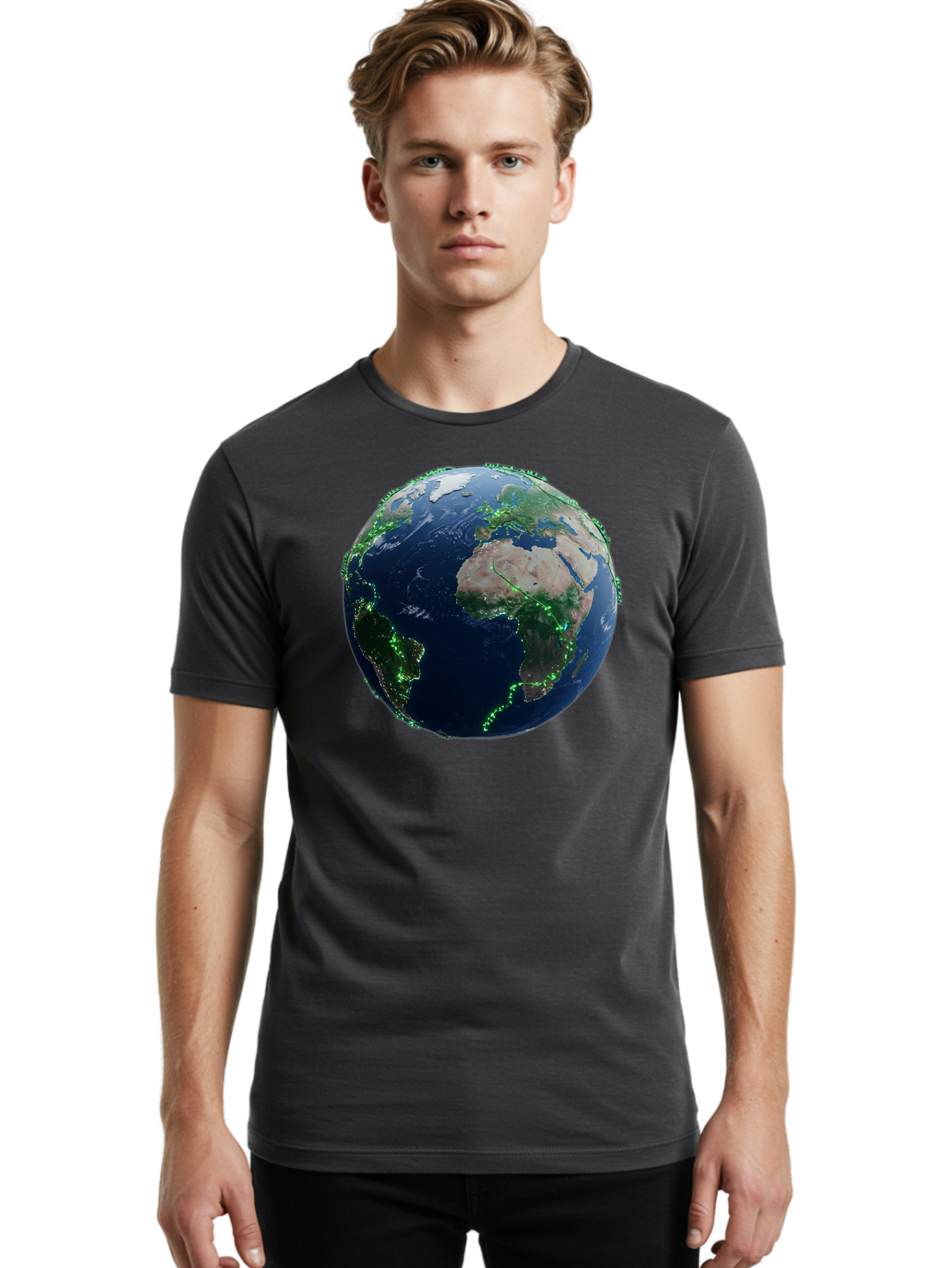 Earth-From-Space Men'S Graphic Tee, 100% Cotton, Comfortable Casual Summer Wear, Machine Washable, Globe Showing Africa And Europe, World Map, Planet Earth, Global Geography, Satellite View, International Connections, Global Technology Baa575