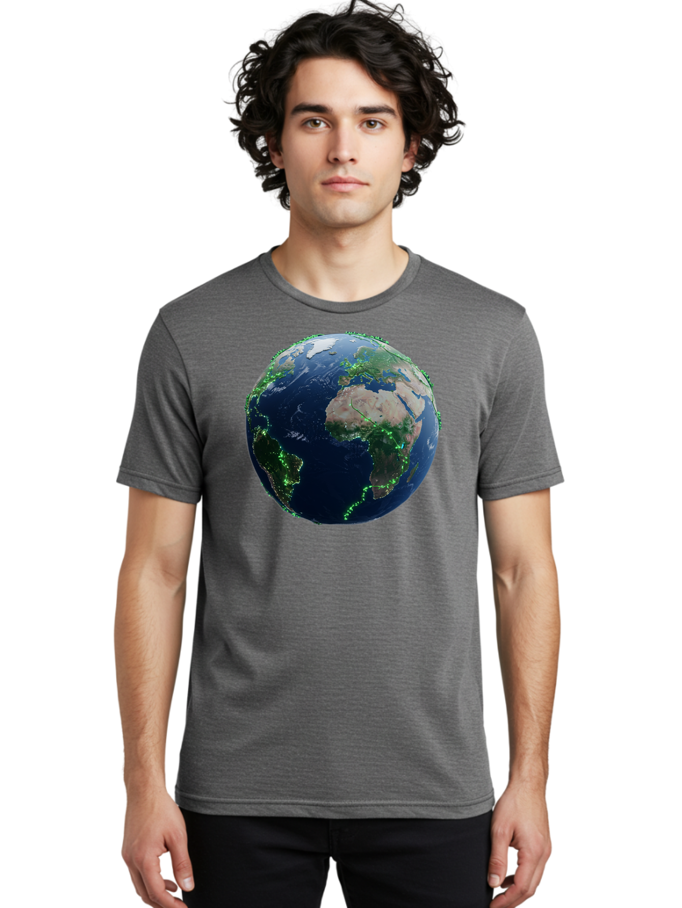 Earth-From-Space Men'S Graphic Tee, 100% Cotton, Comfortable Casual Summer Wear, Machine Washable, Globe Showing Africa And Europe, World Map, Planet Earth, Global Geography, Satellite View, International Connections, Global Technology Baa575