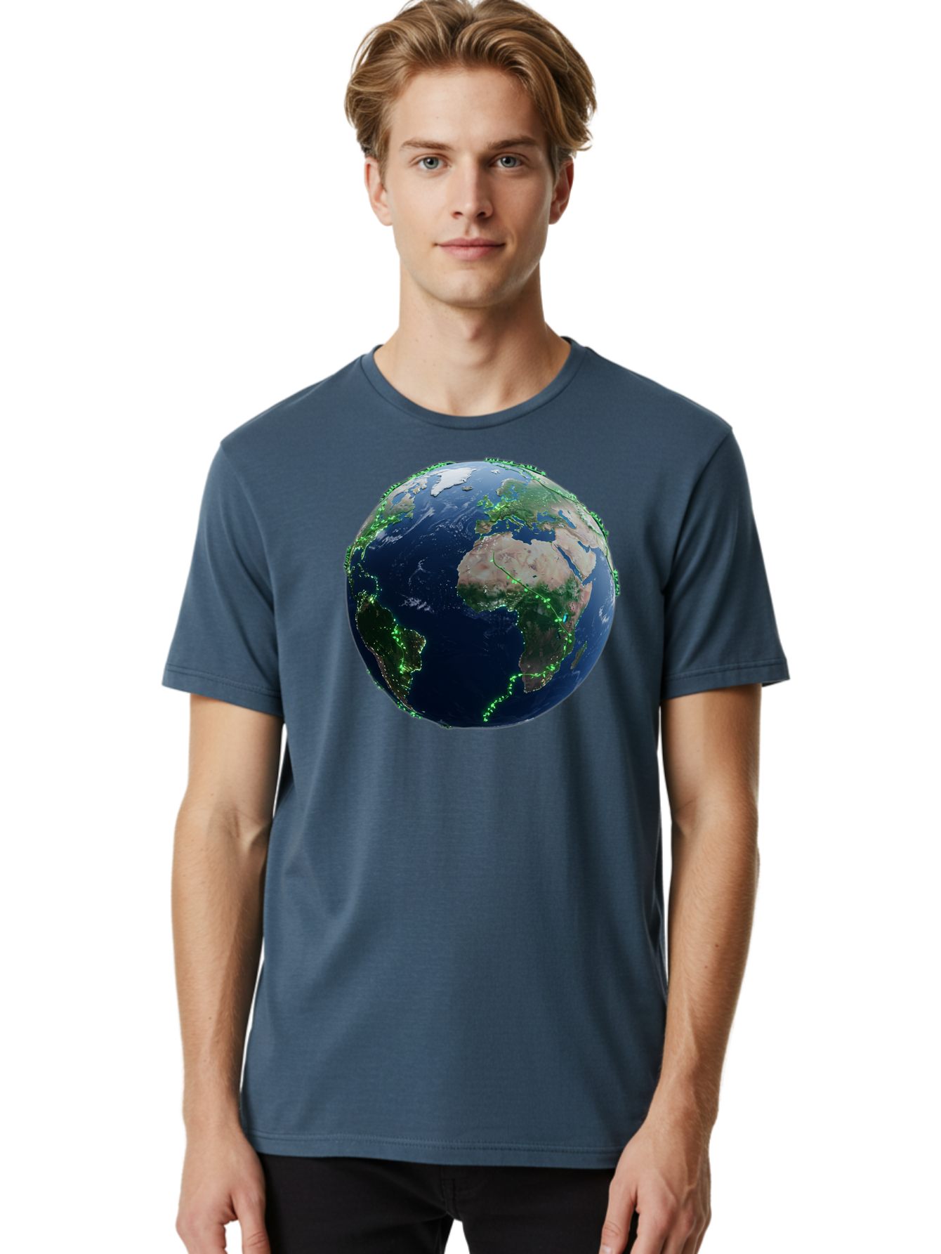 Earth-From-Space Men'S Graphic Tee, 100% Cotton, Comfortable Casual Summer Wear, Machine Washable, Globe Showing Africa And Europe, World Map, Planet Earth, Global Geography, Satellite View, International Connections, Global Technology Baa575