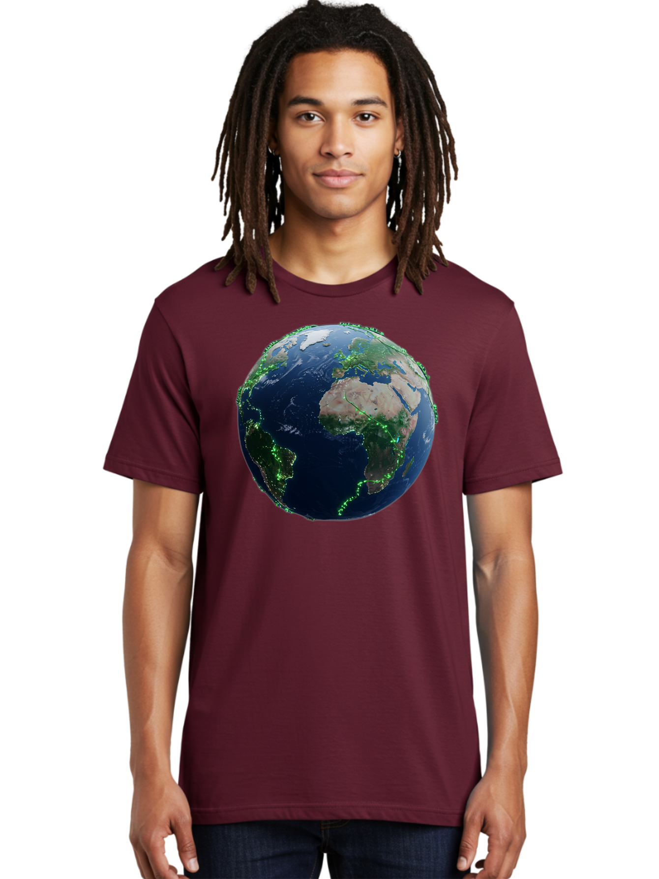 Earth-From-Space Men'S Graphic Tee, 100% Cotton, Comfortable Casual Summer Wear, Machine Washable, Globe Showing Africa And Europe, World Map, Planet Earth, Global Geography, Satellite View, International Connections, Global Technology Baa575