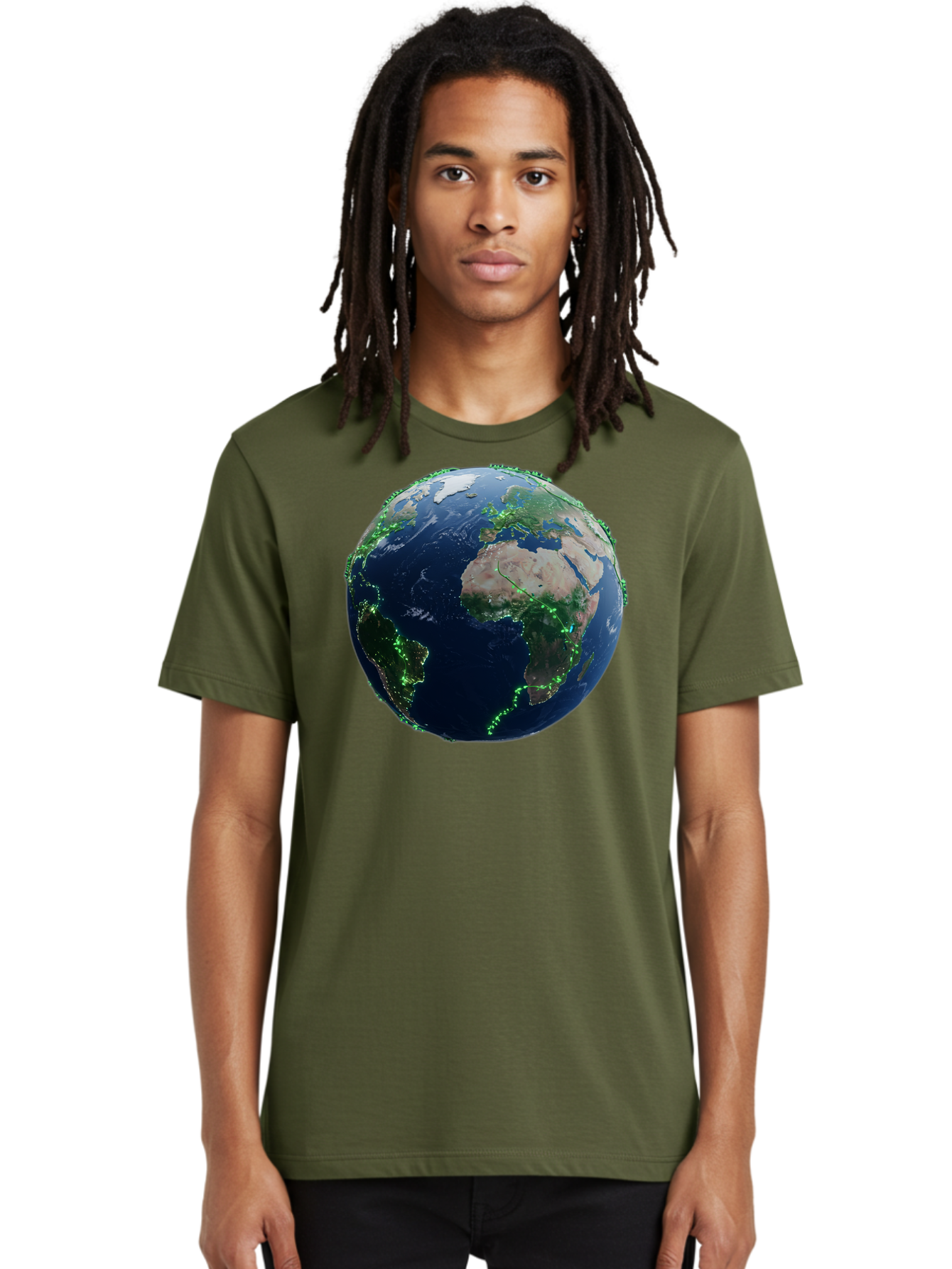 Earth-From-Space Men'S Graphic Tee, 100% Cotton, Comfortable Casual Summer Wear, Machine Washable, Globe Showing Africa And Europe, World Map, Planet Earth, Global Geography, Satellite View, International Connections, Global Technology Baa575