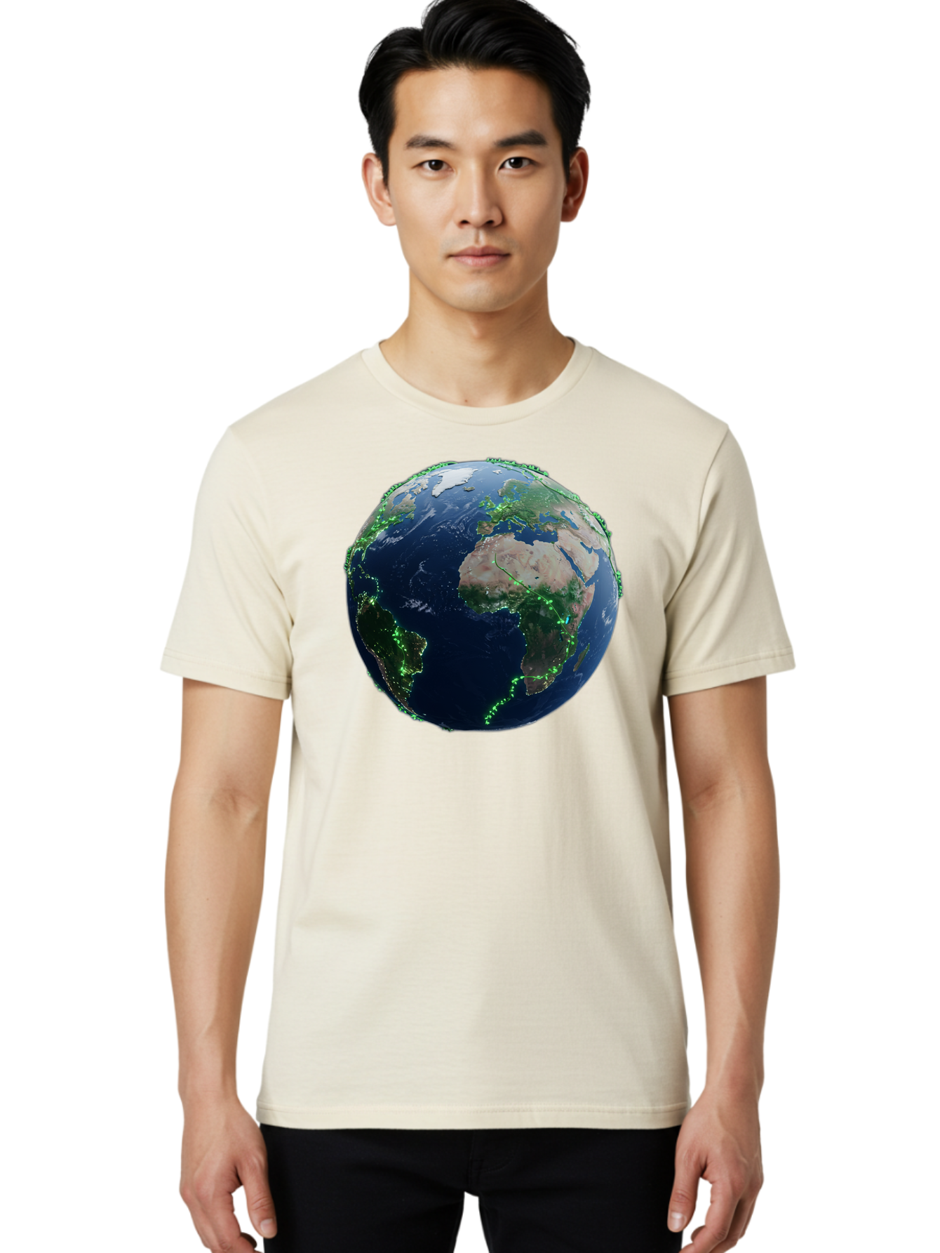 Earth-From-Space Men'S Graphic Tee, 100% Cotton, Comfortable Casual Summer Wear, Machine Washable, Globe Showing Africa And Europe, World Map, Planet Earth, Global Geography, Satellite View, International Connections, Global Technology Baa575