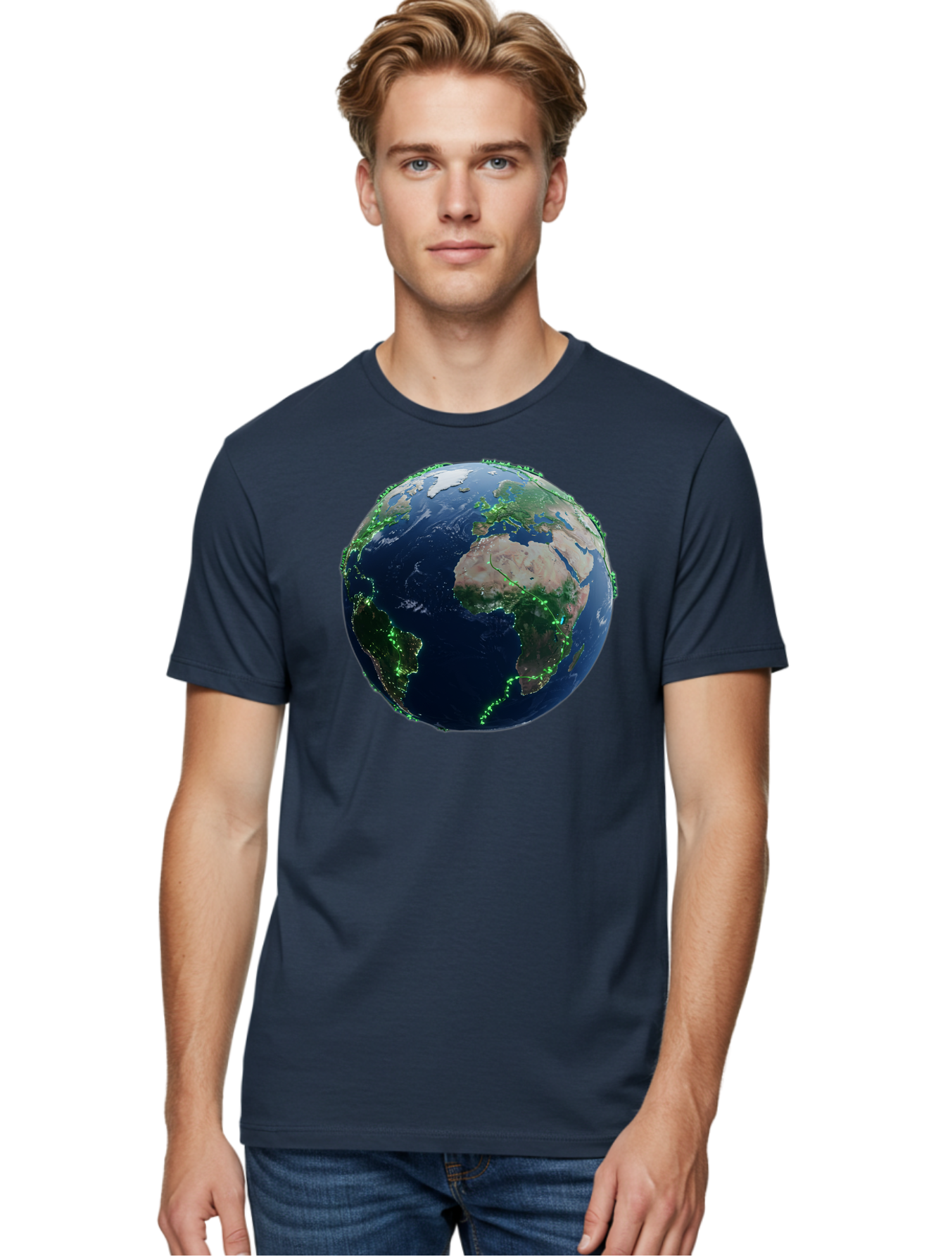 Earth-From-Space Men'S Graphic Tee, 100% Cotton, Comfortable Casual Summer Wear, Machine Washable, Globe Showing Africa And Europe, World Map, Planet Earth, Global Geography, Satellite View, International Connections, Global Technology Baa575