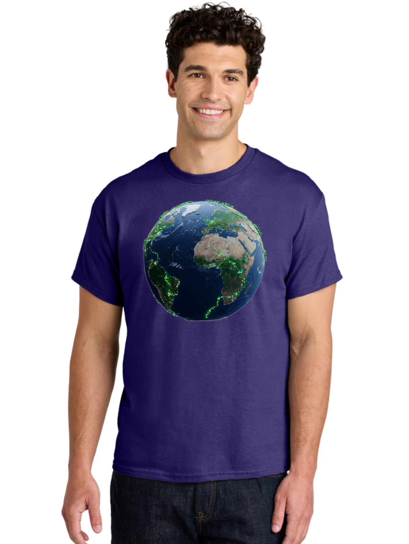 Earth-From-Space Men'S Graphic Tee, 100% Cotton, Comfortable Casual Summer Wear, Machine Washable, Globe Showing Africa And Europe, World Map, Planet Earth, Global Geography, Satellite View, International Connections, Global Technology Baa575