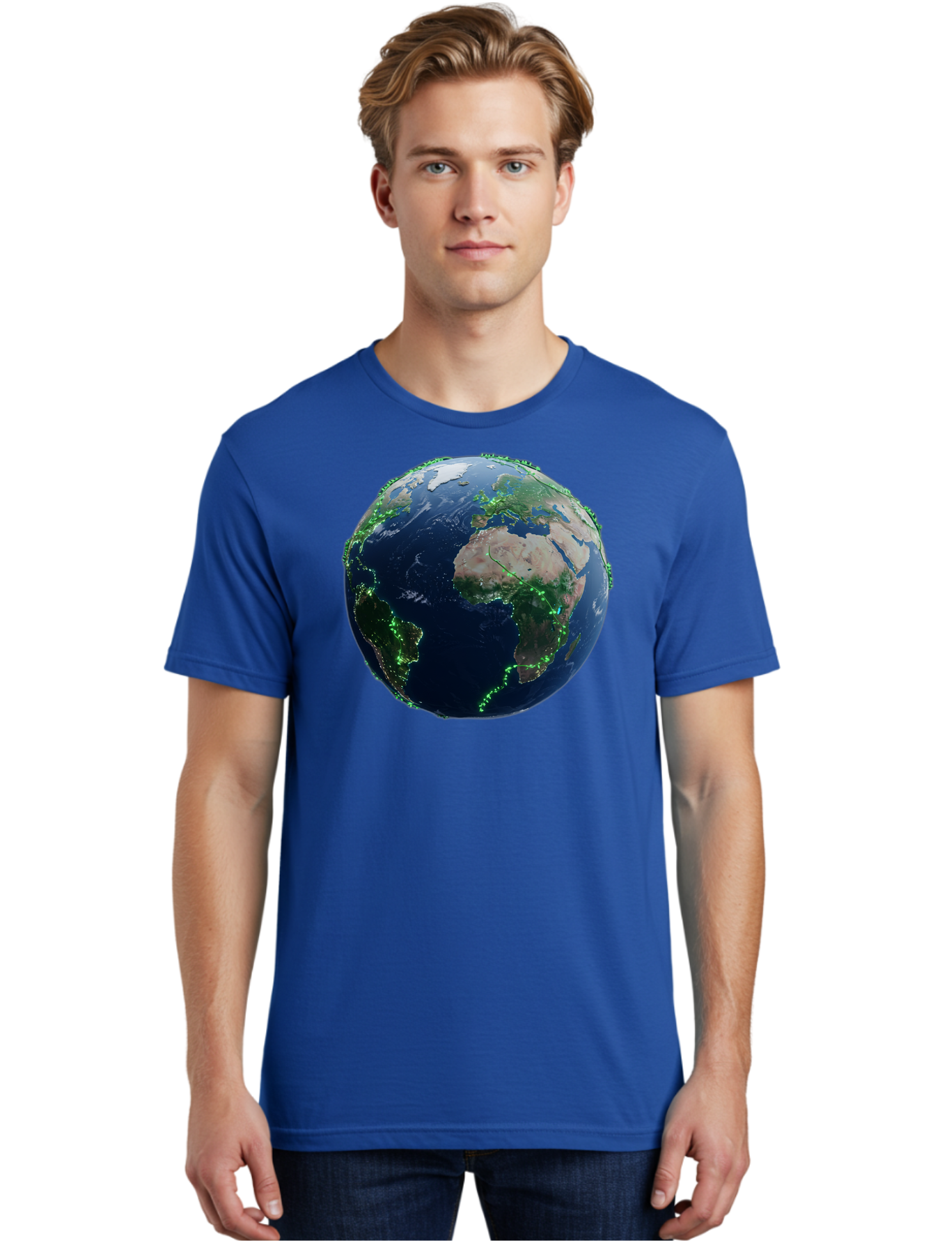 Earth-From-Space Men'S Graphic Tee, 100% Cotton, Comfortable Casual Summer Wear, Machine Washable, Globe Showing Africa And Europe, World Map, Planet Earth, Global Geography, Satellite View, International Connections, Global Technology Baa575