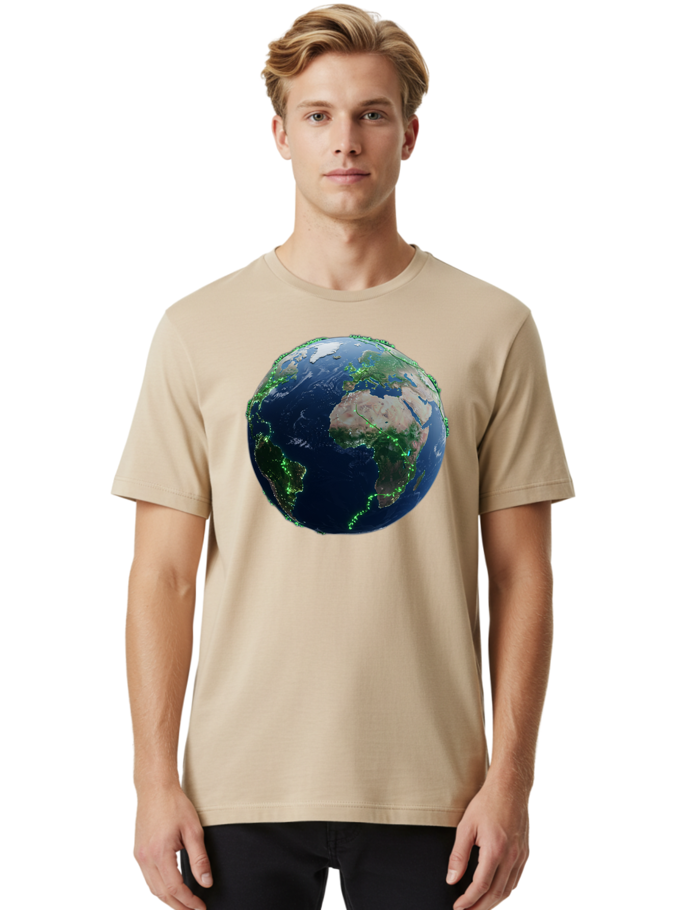 Earth-From-Space Men'S Graphic Tee, 100% Cotton, Comfortable Casual Summer Wear, Machine Washable, Globe Showing Africa And Europe, World Map, Planet Earth, Global Geography, Satellite View, International Connections, Global Technology Baa575