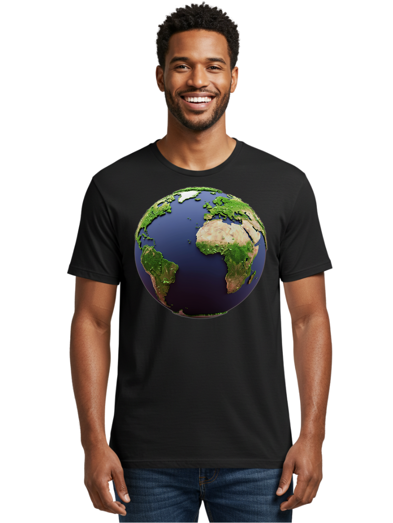 Earth-Globe-1 Men'S Graphic Tee, 100% Cotton, Comfortable Casual Summer Wear, Machine Washable, Globe Showing Africa And South America, 3D Rendering, World Map, Global Geography, Earth From Space, International Perspective, Baa576