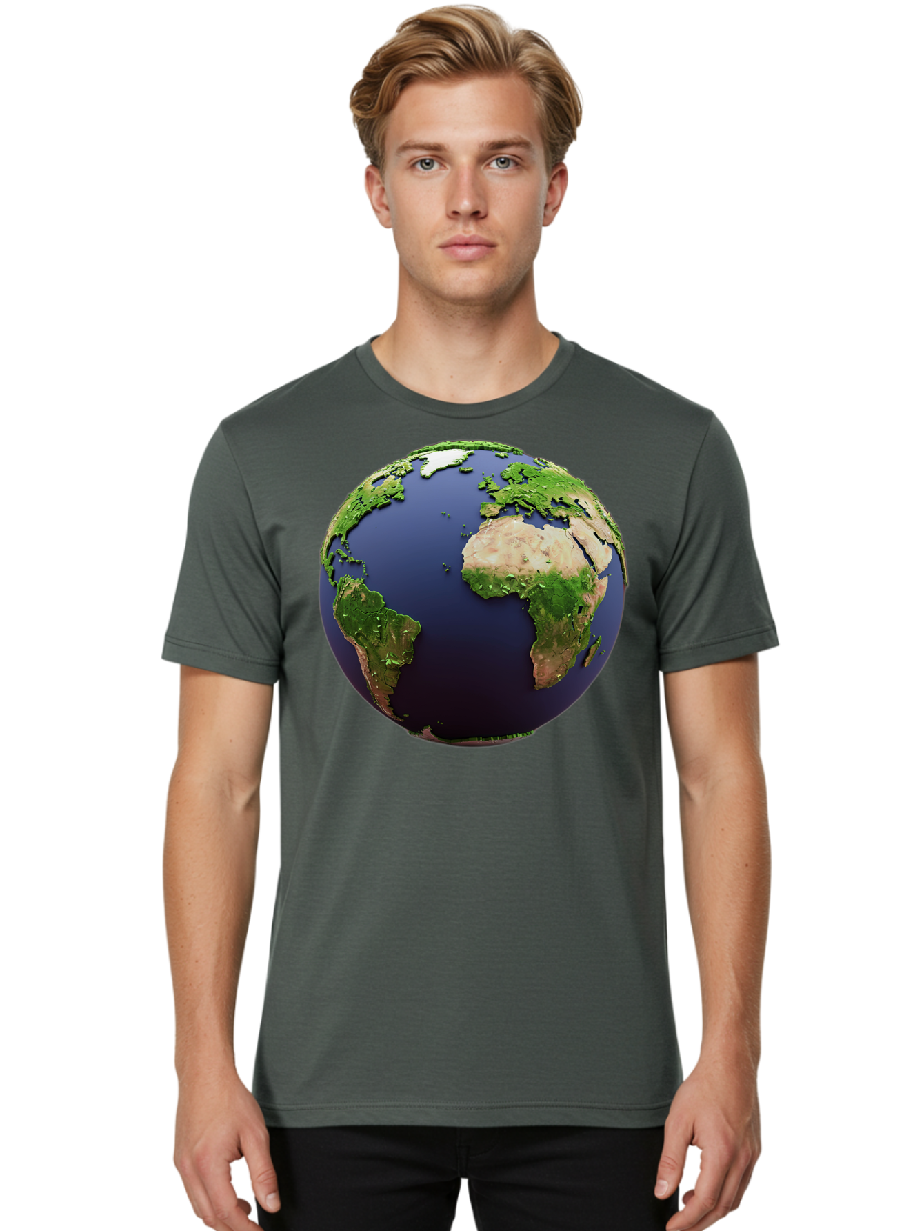 Earth-Globe-1 Men'S Graphic Tee, 100% Cotton, Comfortable Casual Summer Wear, Machine Washable, Globe Showing Africa And South America, 3D Rendering, World Map, Global Geography, Earth From Space, International Perspective, Baa576