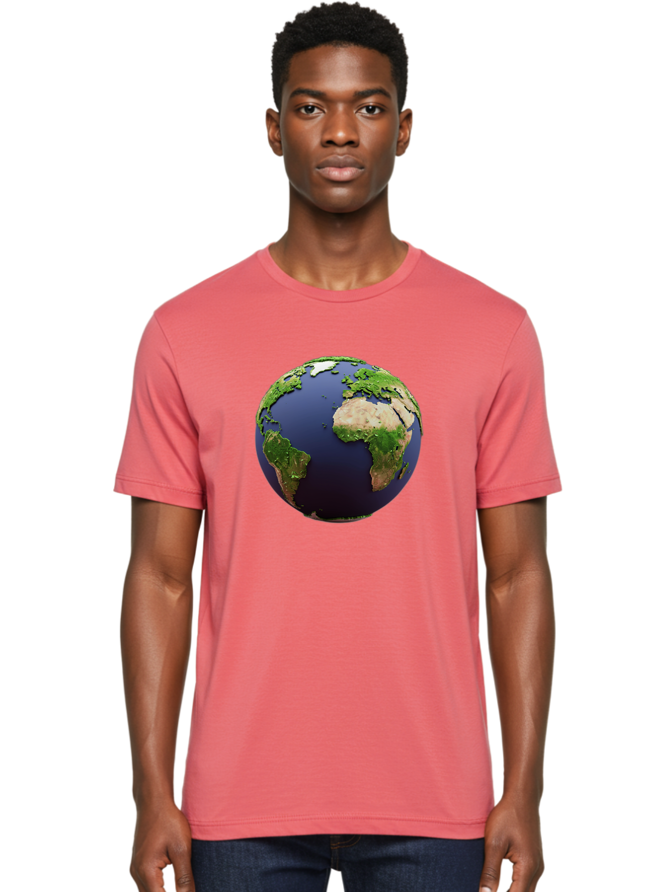 Earth-Globe-1 Men'S Graphic Tee, 100% Cotton, Comfortable Casual Summer Wear, Machine Washable, Globe Showing Africa And South America, 3D Rendering, World Map, Global Geography, Earth From Space, International Perspective, Baa576