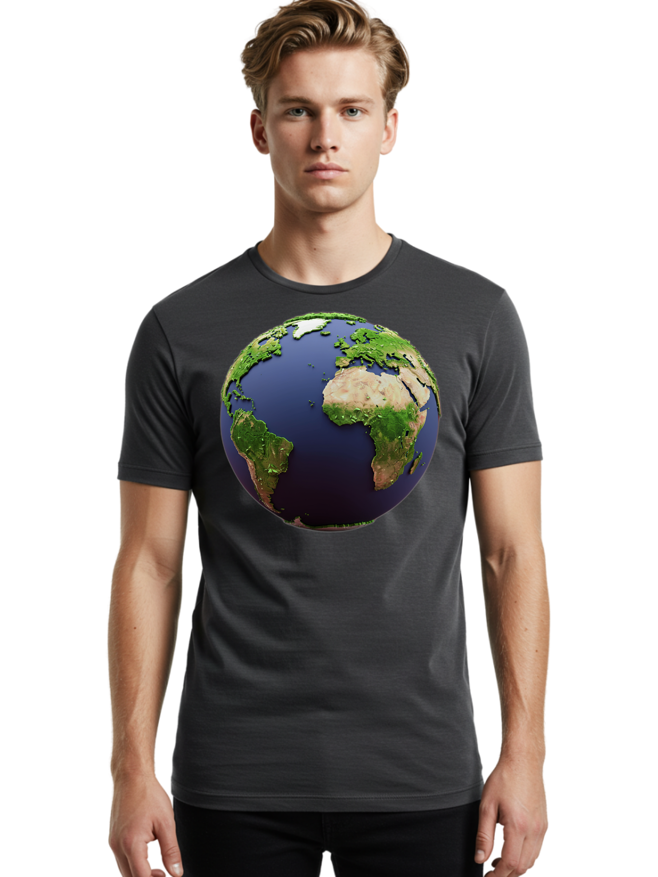 Earth-Globe-1 Men'S Graphic Tee, 100% Cotton, Comfortable Casual Summer Wear, Machine Washable, Globe Showing Africa And South America, 3D Rendering, World Map, Global Geography, Earth From Space, International Perspective, Baa576