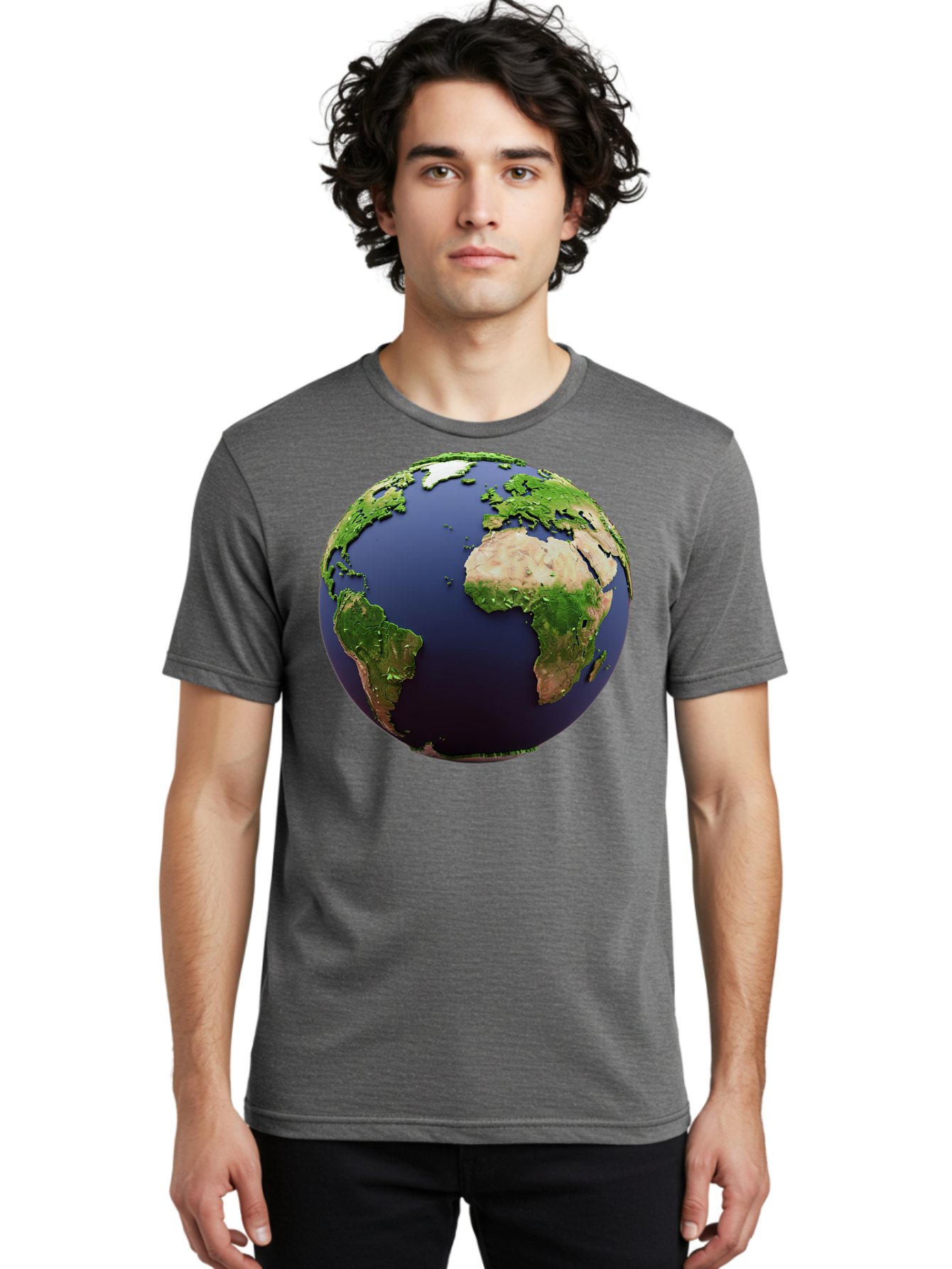 Earth-Globe-1 Men'S Graphic Tee, 100% Cotton, Comfortable Casual Summer Wear, Machine Washable, Globe Showing Africa And South America, 3D Rendering, World Map, Global Geography, Earth From Space, International Perspective, Baa576