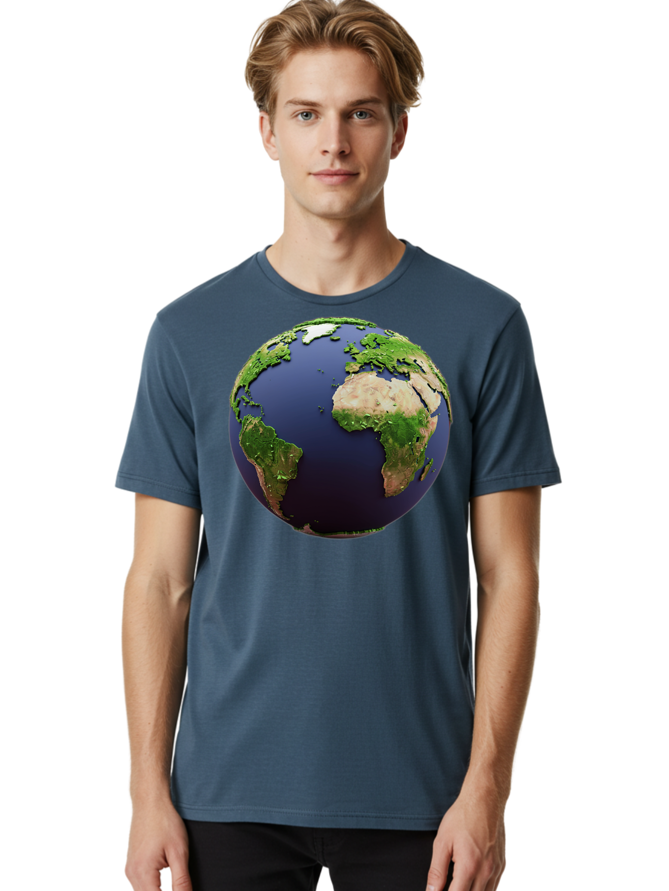 Earth-Globe-1 Men'S Graphic Tee, 100% Cotton, Comfortable Casual Summer Wear, Machine Washable, Globe Showing Africa And South America, 3D Rendering, World Map, Global Geography, Earth From Space, International Perspective, Baa576