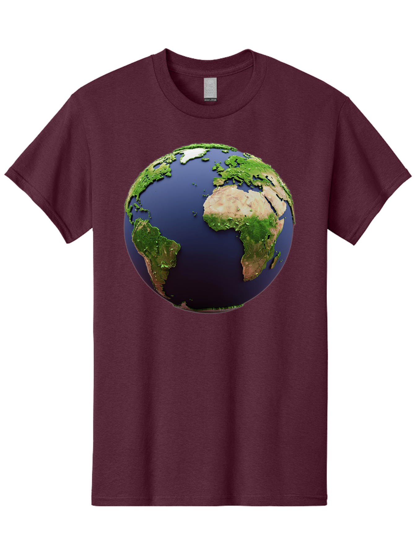 Earth-Globe-1 Men'S Graphic Tee, 100% Cotton, Comfortable Casual Summer Wear, Machine Washable, Globe Showing Africa And South America, 3D Rendering, World Map, Global Geography, Earth From Space, International Perspective, Baa576