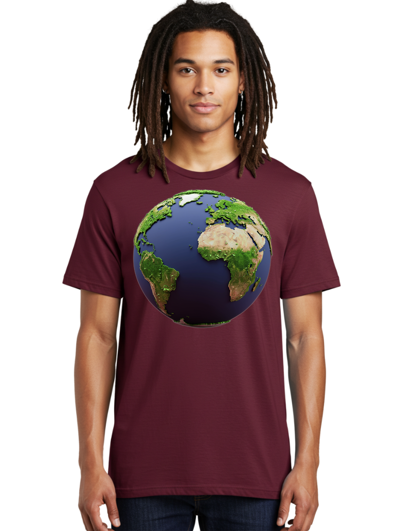 Earth-Globe-1 Men'S Graphic Tee, 100% Cotton, Comfortable Casual Summer Wear, Machine Washable, Globe Showing Africa And South America, 3D Rendering, World Map, Global Geography, Earth From Space, International Perspective, Baa576