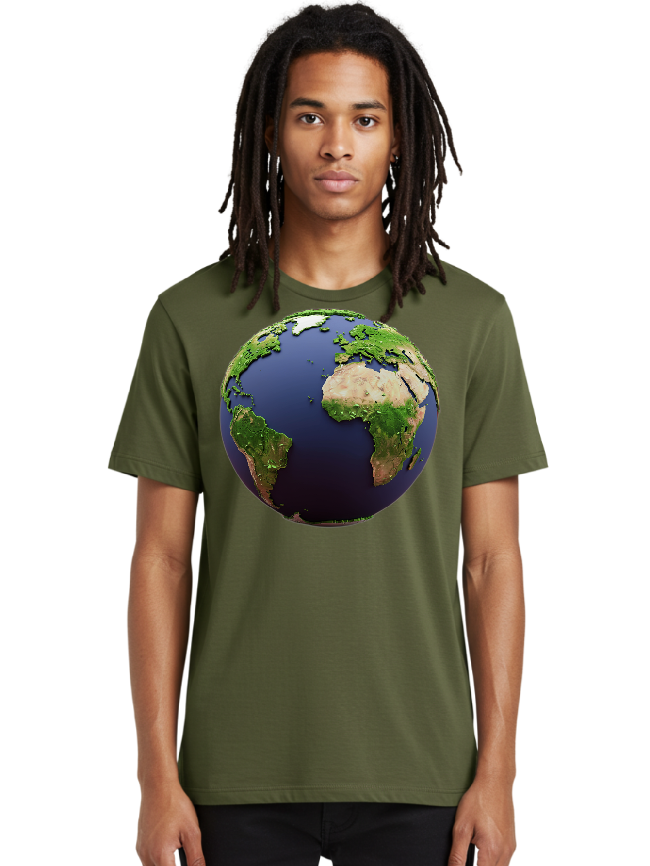 Earth-Globe-1 Men'S Graphic Tee, 100% Cotton, Comfortable Casual Summer Wear, Machine Washable, Globe Showing Africa And South America, 3D Rendering, World Map, Global Geography, Earth From Space, International Perspective, Baa576
