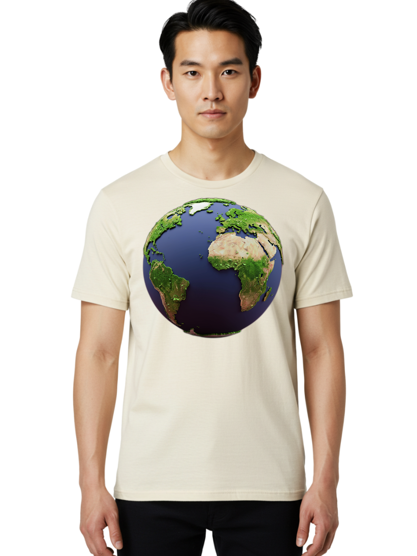 Earth-Globe-1 Men'S Graphic Tee, 100% Cotton, Comfortable Casual Summer Wear, Machine Washable, Globe Showing Africa And South America, 3D Rendering, World Map, Global Geography, Earth From Space, International Perspective, Baa576
