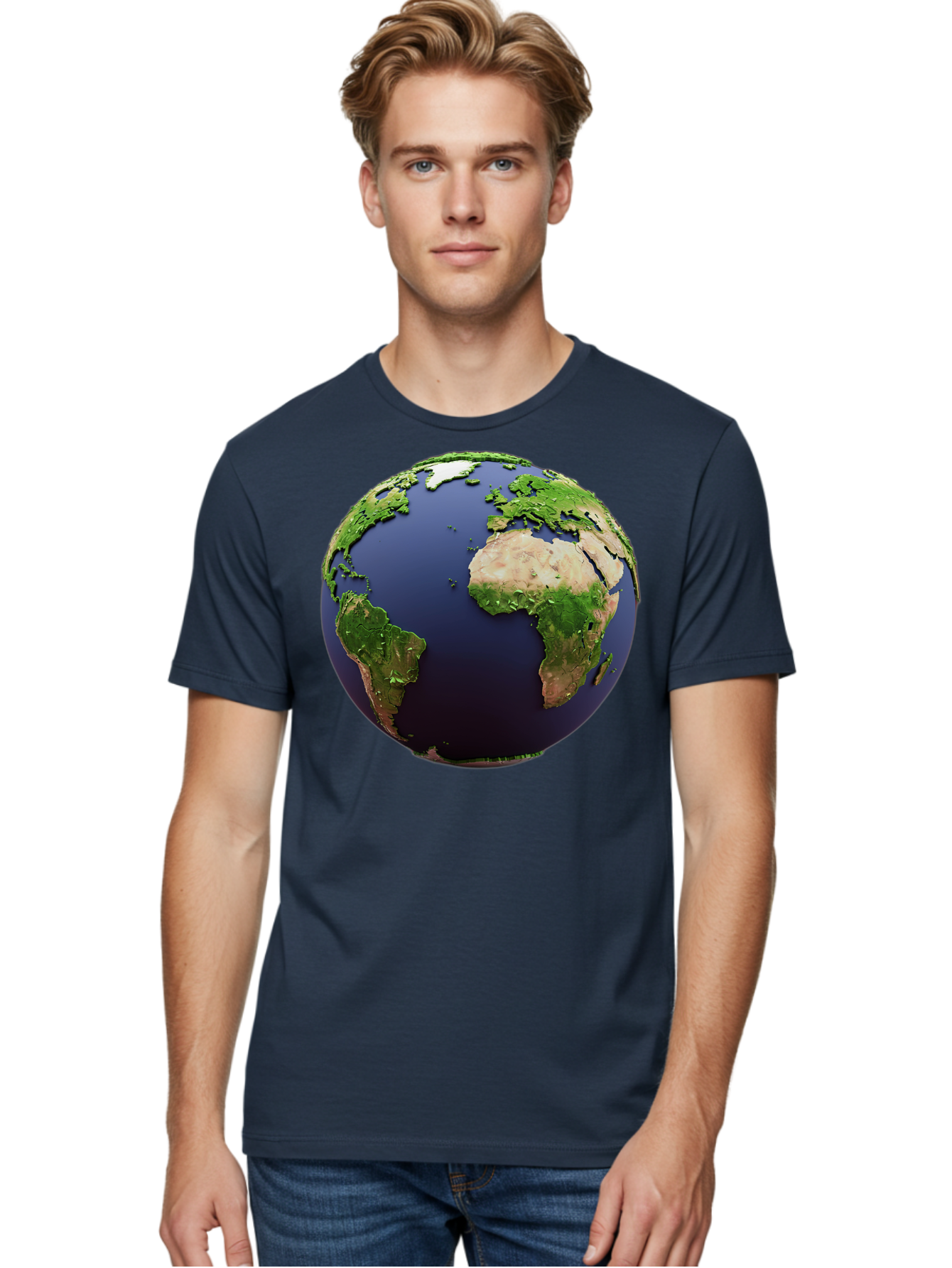 Earth-Globe-1 Men'S Graphic Tee, 100% Cotton, Comfortable Casual Summer Wear, Machine Washable, Globe Showing Africa And South America, 3D Rendering, World Map, Global Geography, Earth From Space, International Perspective, Baa576