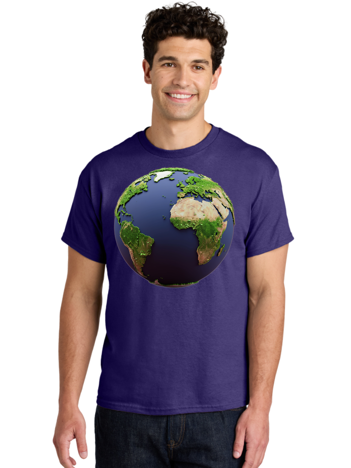 Earth-Globe-1 Men'S Graphic Tee, 100% Cotton, Comfortable Casual Summer Wear, Machine Washable, Globe Showing Africa And South America, 3D Rendering, World Map, Global Geography, Earth From Space, International Perspective, Baa576